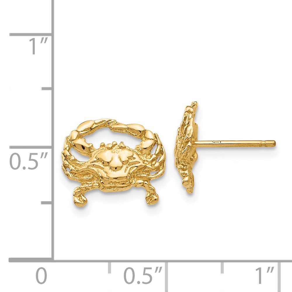 14K Yellow Gold Crab Post Earrings – Hypoallergenic Stud Earrings for Women, Perfect for Beach Vacations, Summer Outfits & Seafood Lovers