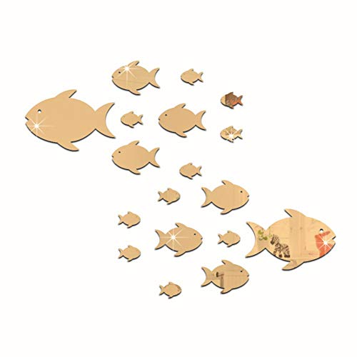 Adarl Crystal Bubble Fish Mirror Stickers - Gold Acrylic Wall Mirror Decals for Living Room & Bedroom Decor - Removable Art for Home & Office Decoration - Perfect for Kids Rooms, Bathrooms & DIY Projects