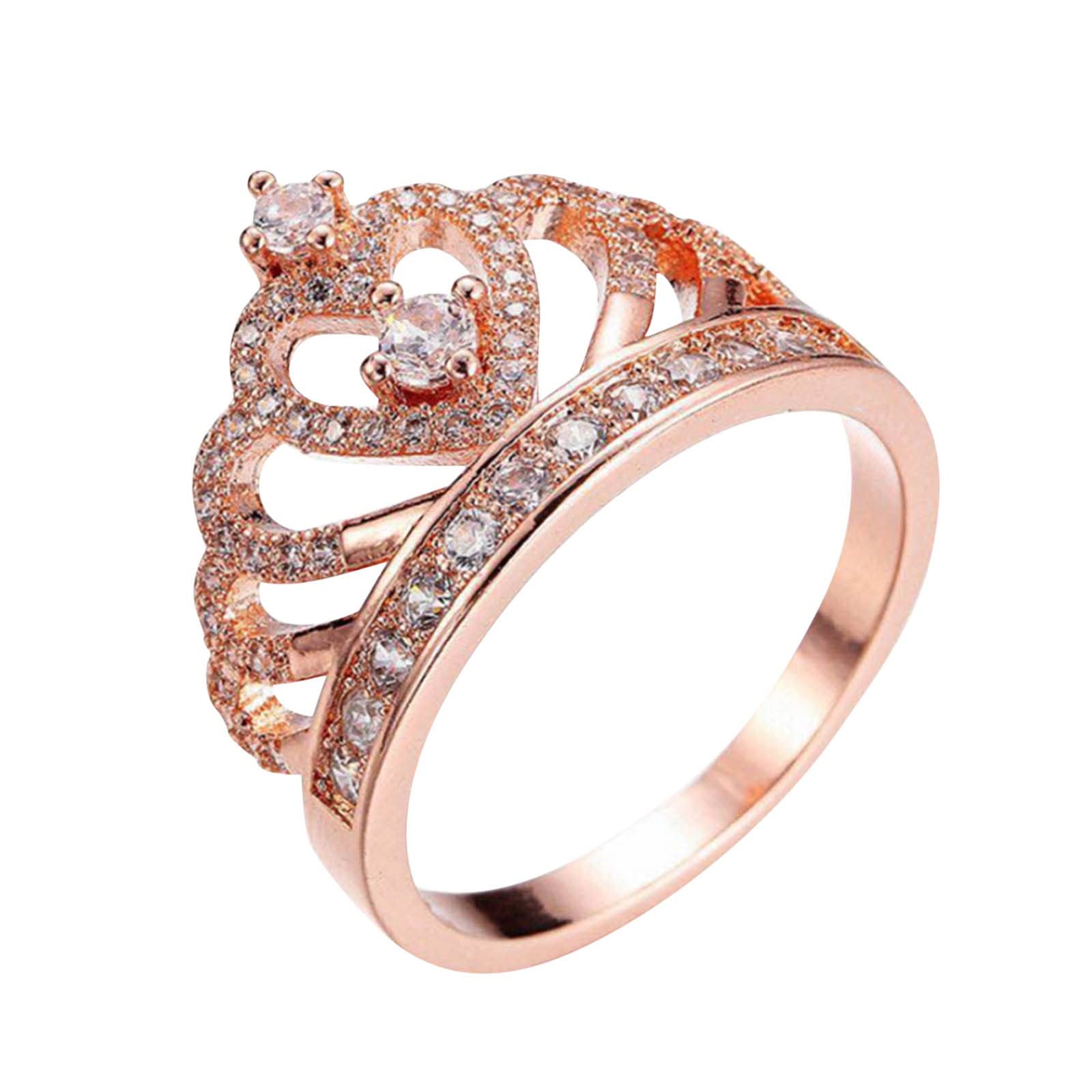 Rose Gold Zircon Crown Hollow Ring for Women - Size 5, Fashion Jewelry with Diamond-Cut Zircon Stones | Perfect for Parties, Weddings & Special Occasions