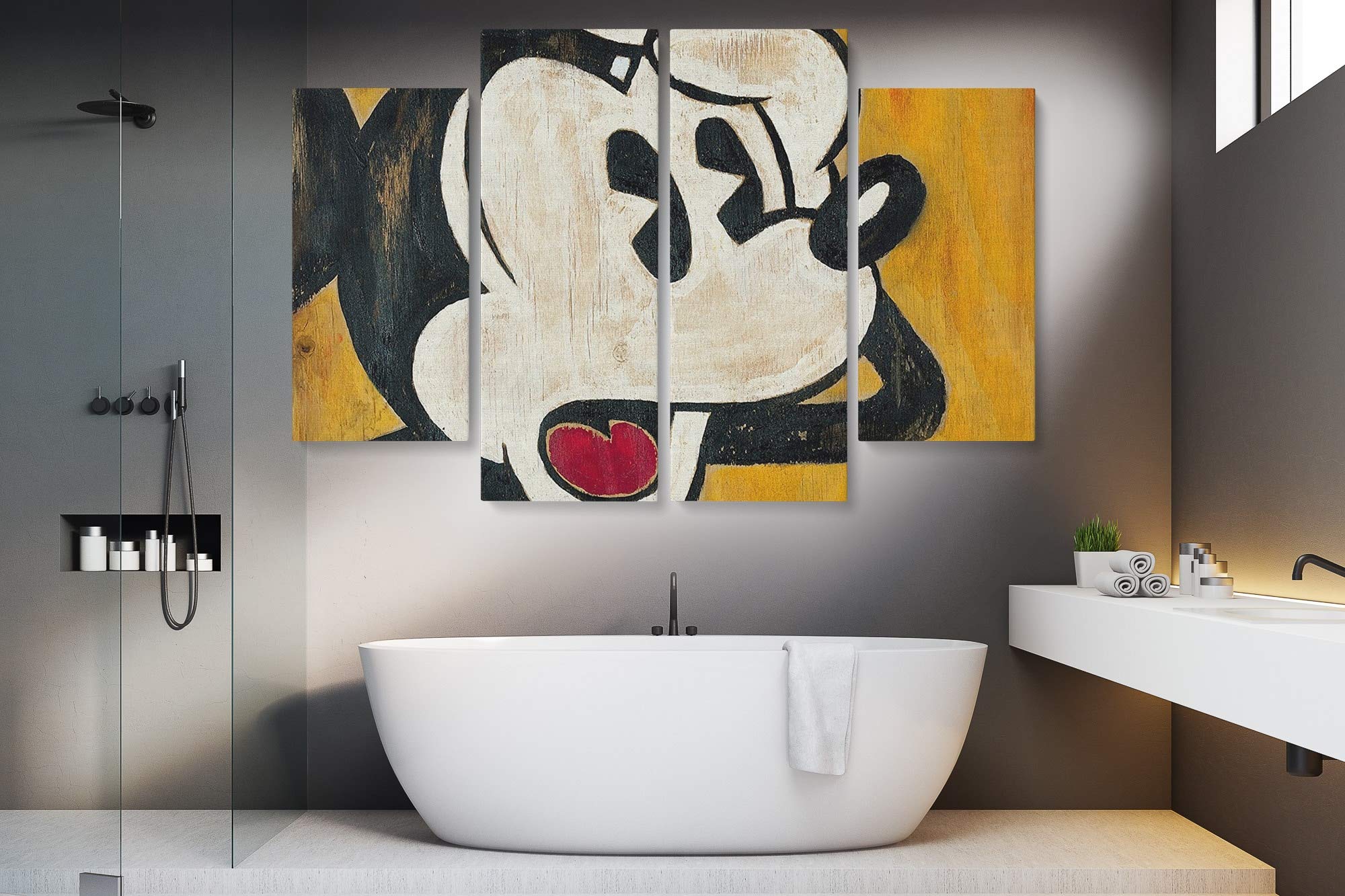 Vintage Mickey Mouse Canvas Wall Art Set - 4 Piece Medium Size Home Decor for Living Room, Bedroom & Office - Disney Cartoon Character Painting for Kids & Adults