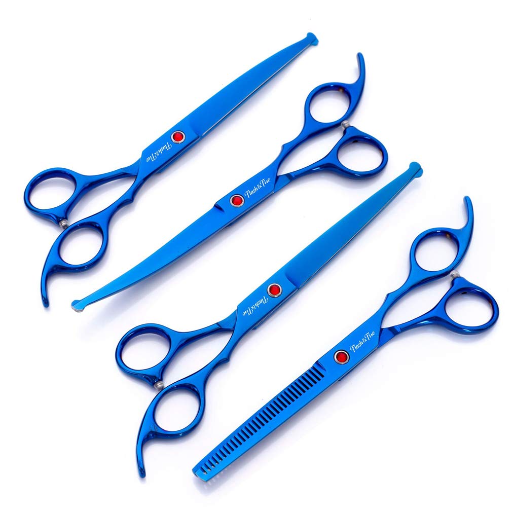 Premium 4-Piece Stainless Steel Pet Grooming Scissors Set - Professional Round Tip Straight & Thinning Shears for Dogs, Cats & Small Animals | Perfect for Home Grooming, Trimming & Styling Pets' Fur