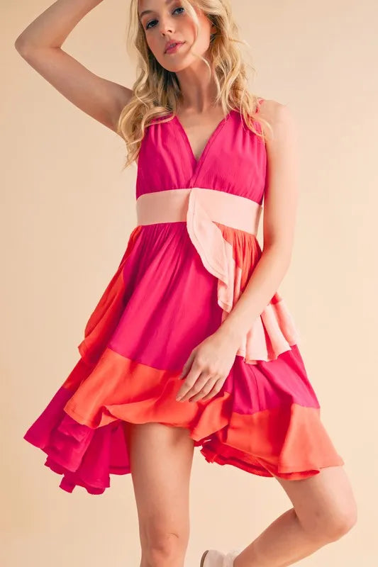 Stylish Pink Ruffled Sleeveless Mini Dress for Women - Perfect for Beach Vacations, Summer Parties & Resort Wear