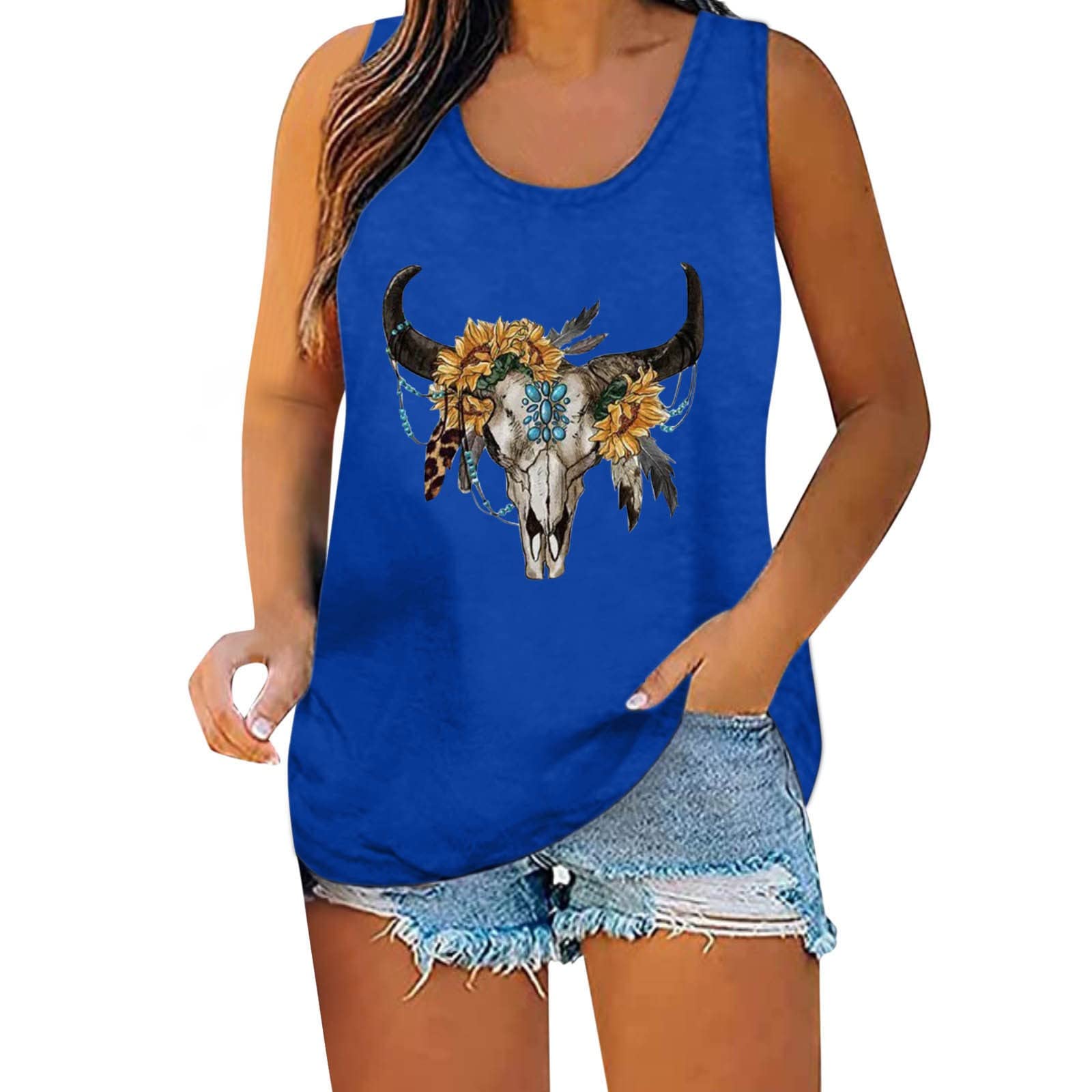 Women's Patriotic Independence Day Print Sleeveless Tank Top - Summer Casual Muscle Tee Shirt (Black, Blue, Large) - Perfect for 4th of July Celebrations, BBQs & Outdoor Festivals
