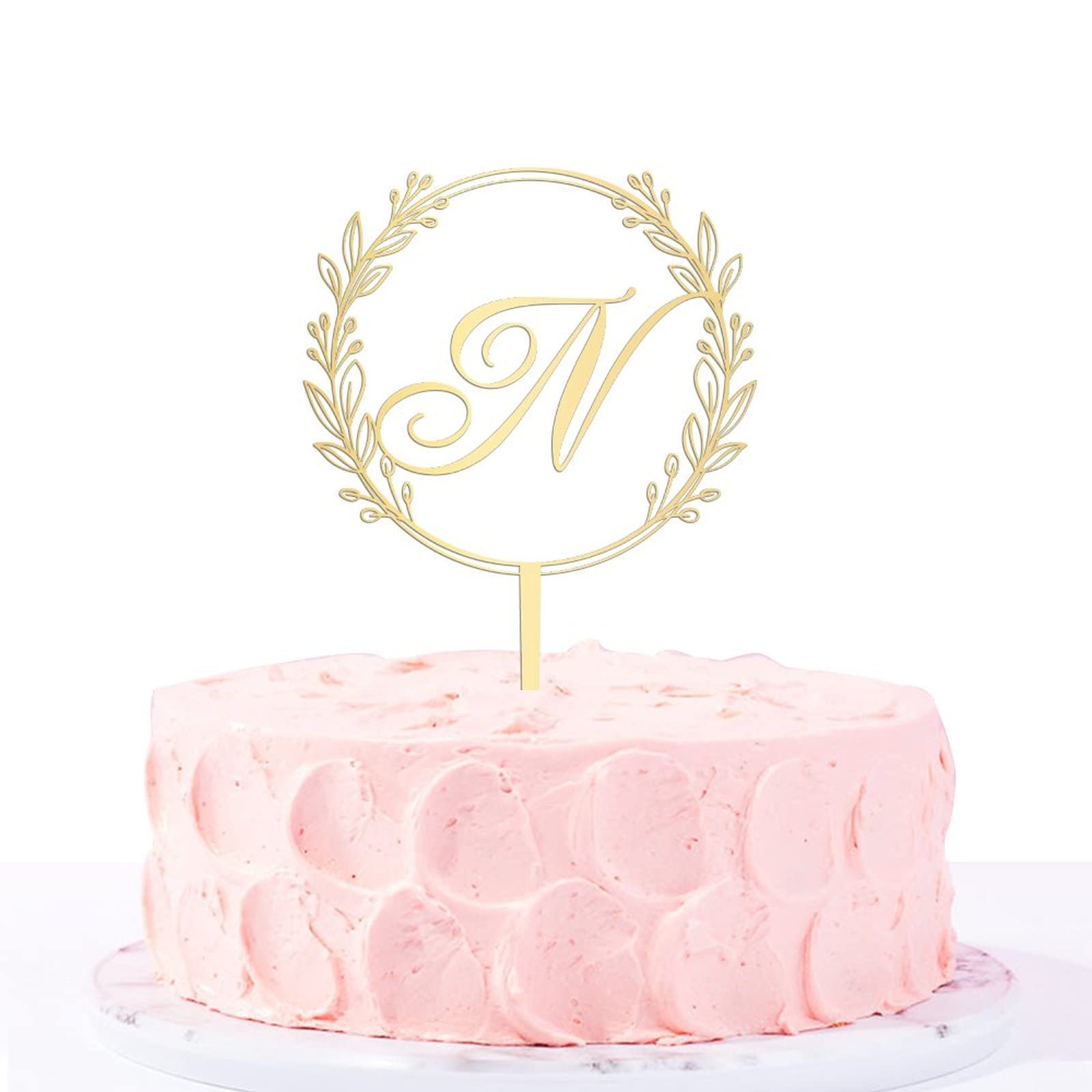 Personalized Gold Acrylic Letter N Cake Topper - Elegant Wreath Design for Wedding, Anniversary & Birthday Party Cake Decorations - Perfect for Custom Cakes, Cupcakes & Dessert Displays