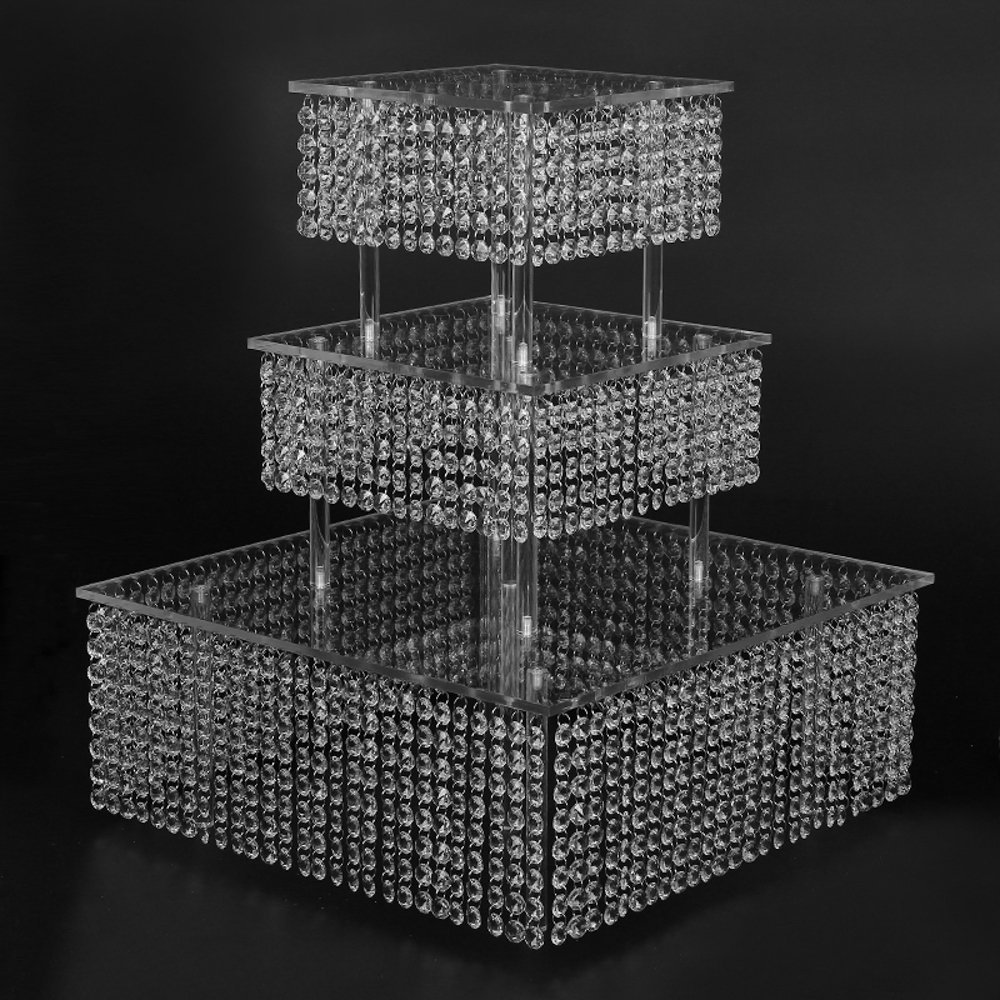3 Tier Square Cake Stand for Birthday Wedding Party - Elegant Cupcake Stand for Dessert Display, Perfect for Baby Showers, Bridal Showers, and Special Events