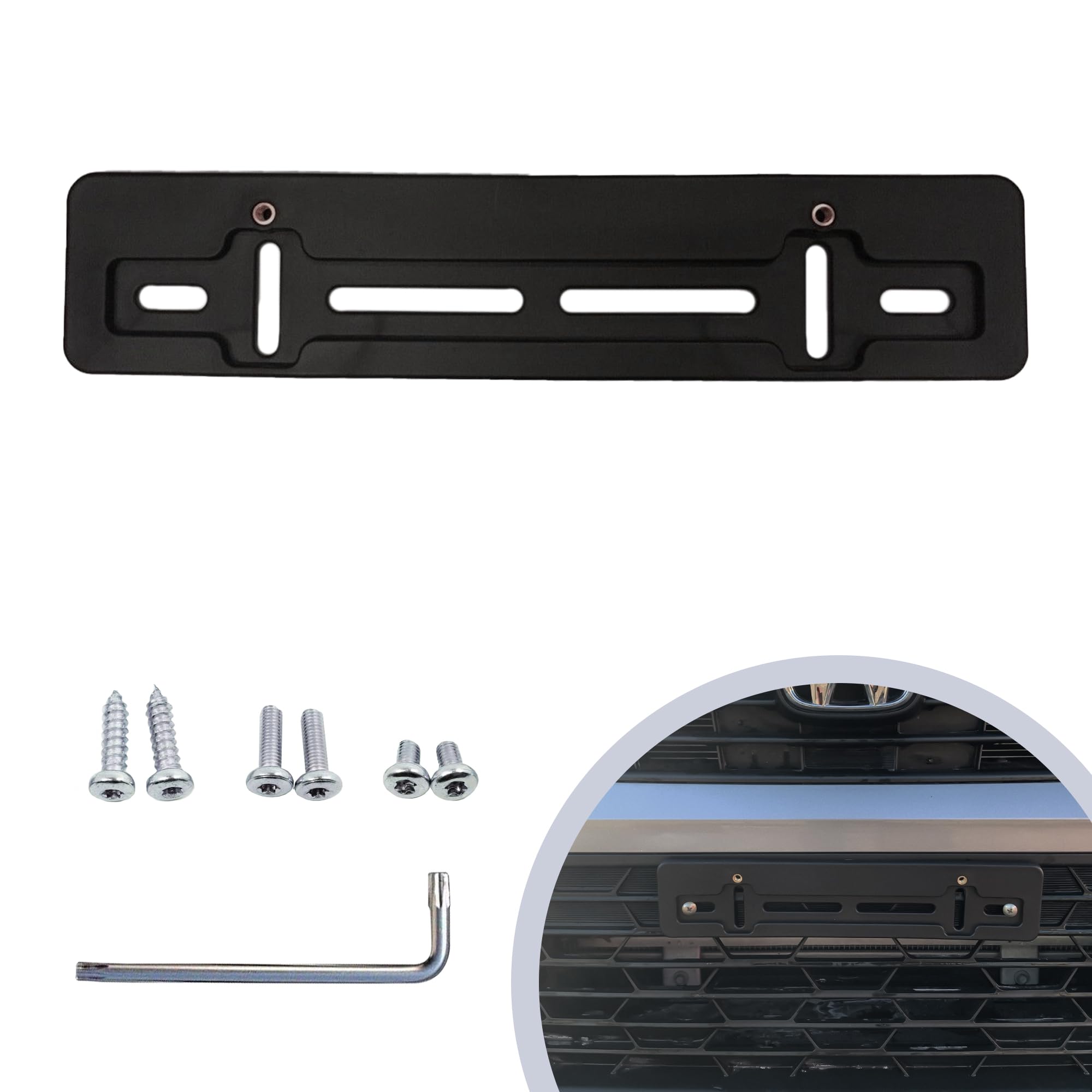 Premium Front Bumper License Plate Bracket for Honda - Heavy Duty Plate Holder Set with 4 Unique Screw Bolts & Wrench Kit | Universal License Tag Mounting Kit for Cars & Trucks | Perfect for Off-Roading, Daily Commuting & Car Shows