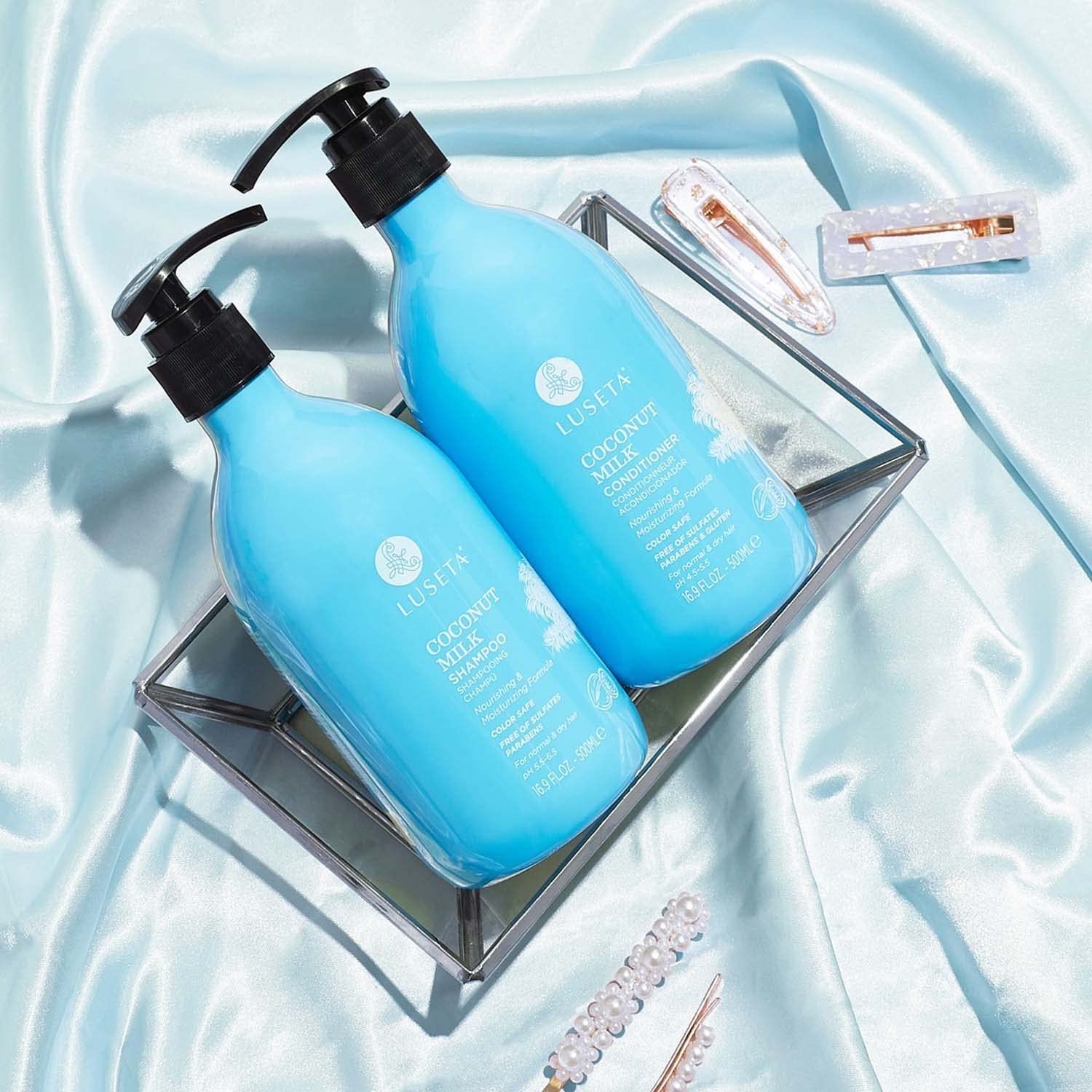 LUSETA Coconut Milk Shampoo & Conditioner Set - Sulfate Free, Paraben Free, Keratin & Color Safe - Deep Nourishing & Moisturizing for Dry, Damaged Hair - 16.9oz Each - Perfect for Daily Hair Care & Salon Quality Results at Home