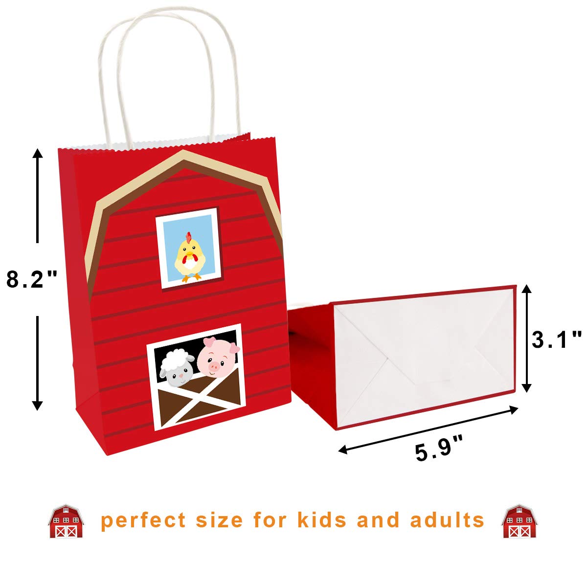 18 Pack Farm Animal Themed Party Favor Bags - Cute Barnyard Animal Goodie Bags for Birthday Parties, Baby Showers & Classroom Treats - Perfect for Farm-Themed Decorations & Gift Giving