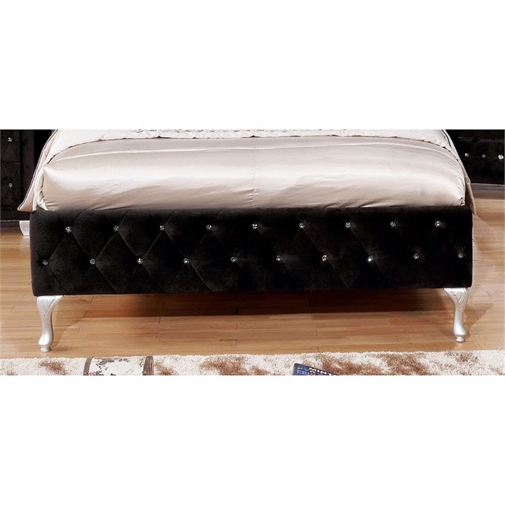Furniture of America Serena Fabric Platform Queen Tufted Bed in Black - Modern Upholstered Bed Frame for Master Bedroom & Guest Room