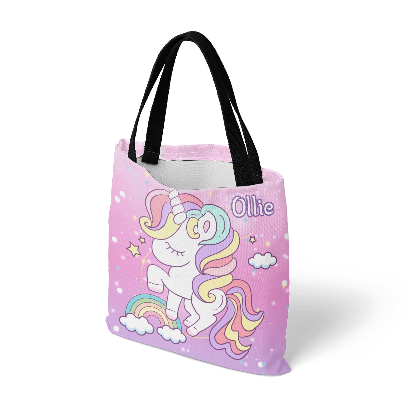 Personalized Cute Unicorn Rainbow Canvas Tote Bag - Reusable Eco-Friendly Shoulder Handbag for Women, School, Travel & Shopping - Perfect Gift for Girls & Teens