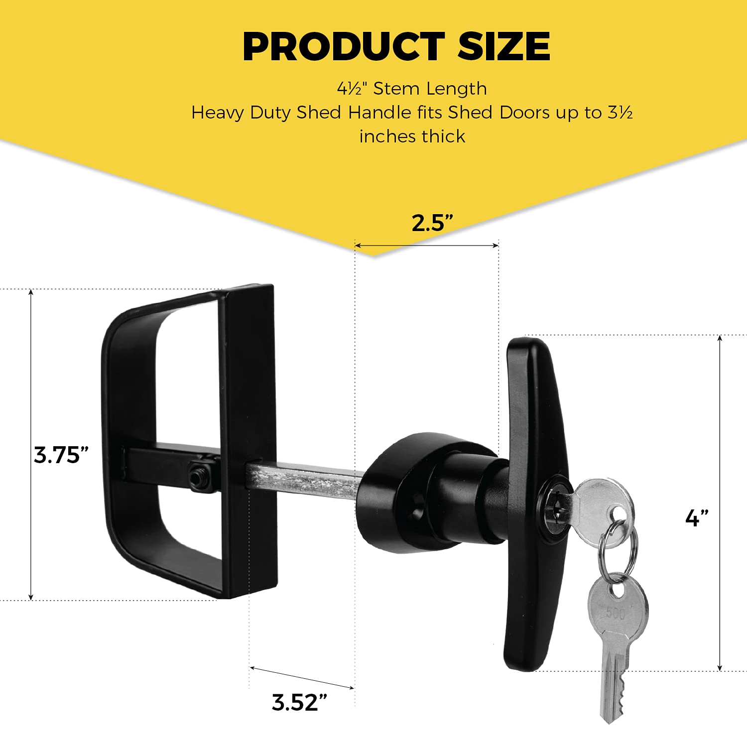 Hurricom Shed Door T-Handle Lock Kit with 2 Keys - 4.5