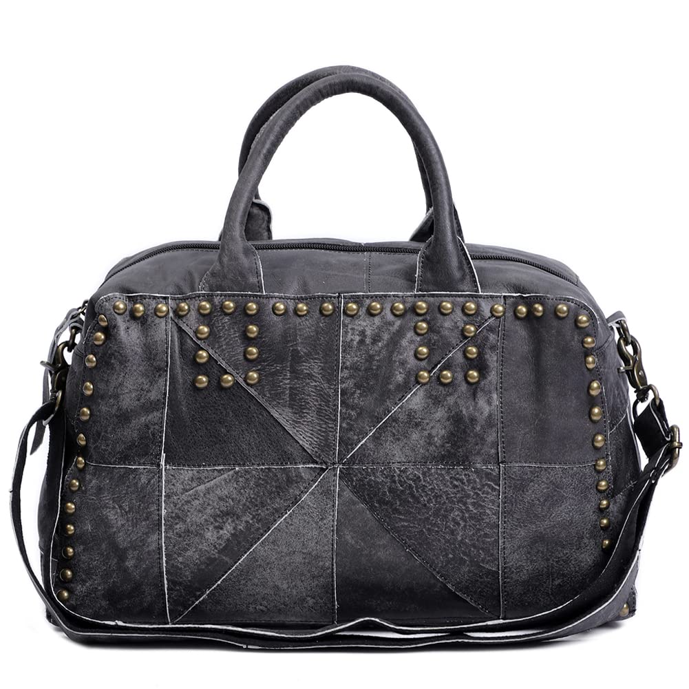 ROUROU Genuine Leather Willow Studded Handbag for Women - Large Capacity Boston Shoulder Bag & Retro Crossbody Purse | Perfect for Work, Travel & Everyday Use