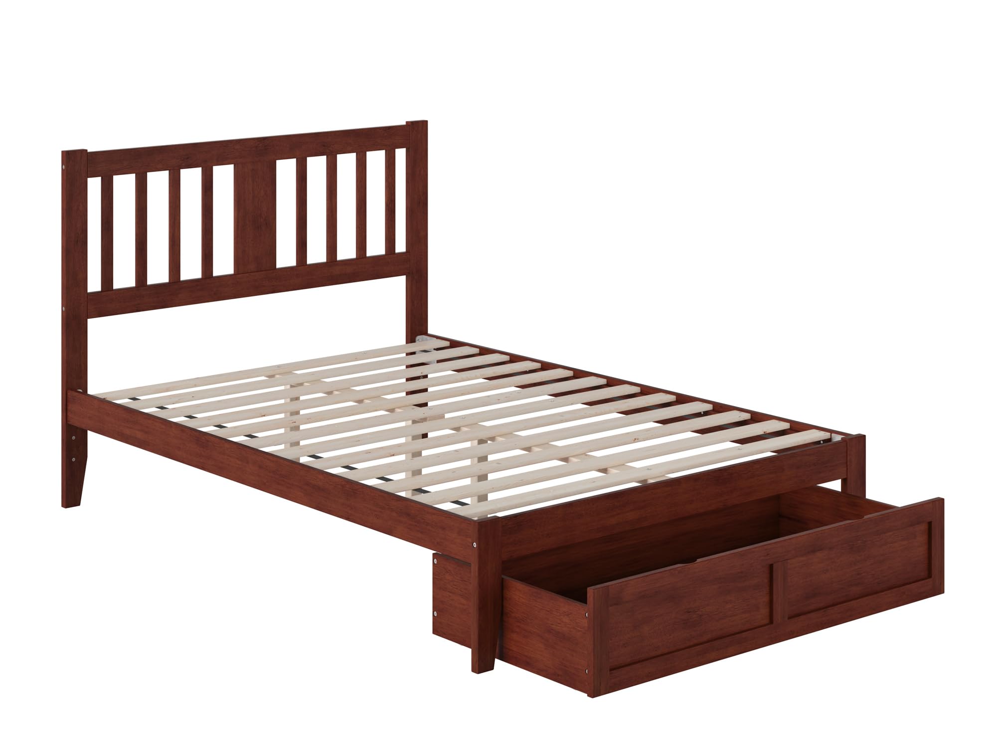 AFI Tahoe Full Size Platform Bed Frame with Foot Drawer Storage & USB Charging Station - Solid Walnut Wood - Modern Bedroom Furniture for Small Spaces & Studio Apartments