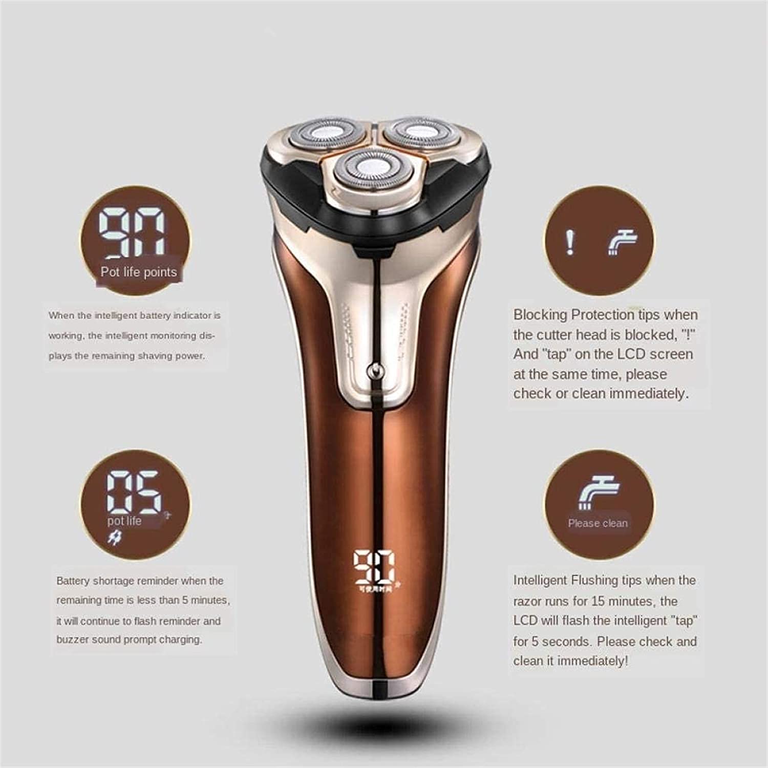 Premium Electric Shaver for Men - Rotary Shaver with Pop-up Trimmer, IPX7 Waterproof Wet/Dry Shaving, LCD Display & USB Rechargeable (Gold) - Perfect for Travel, Home Use & Daily Grooming