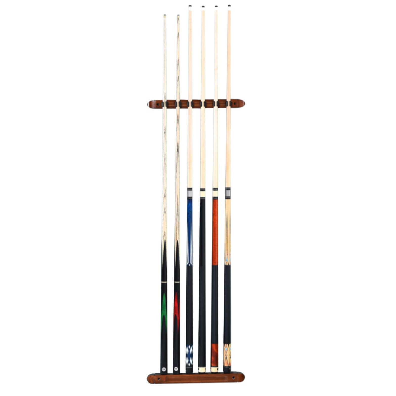 6 Hole Small Pool Cue Rack Wall Mounted - Antique Wooden Billiard Storage Organizer for Game Room, Pool Bars & Clubs | Space-Saving Design | Perfect for Home Basement, Man Cave & Sports Bars