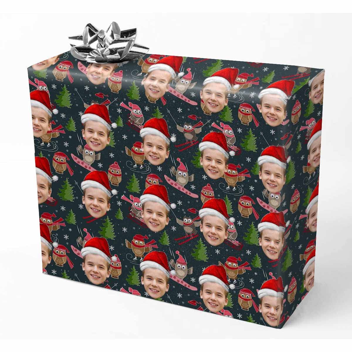 Custom Photo Wrapping Paper with Owl Skiing Christmas Design - Personalized Gift Wrap for Lover (5 Rolls) | Perfect for Holiday Presents, Birthday Gifts & Special Occasions