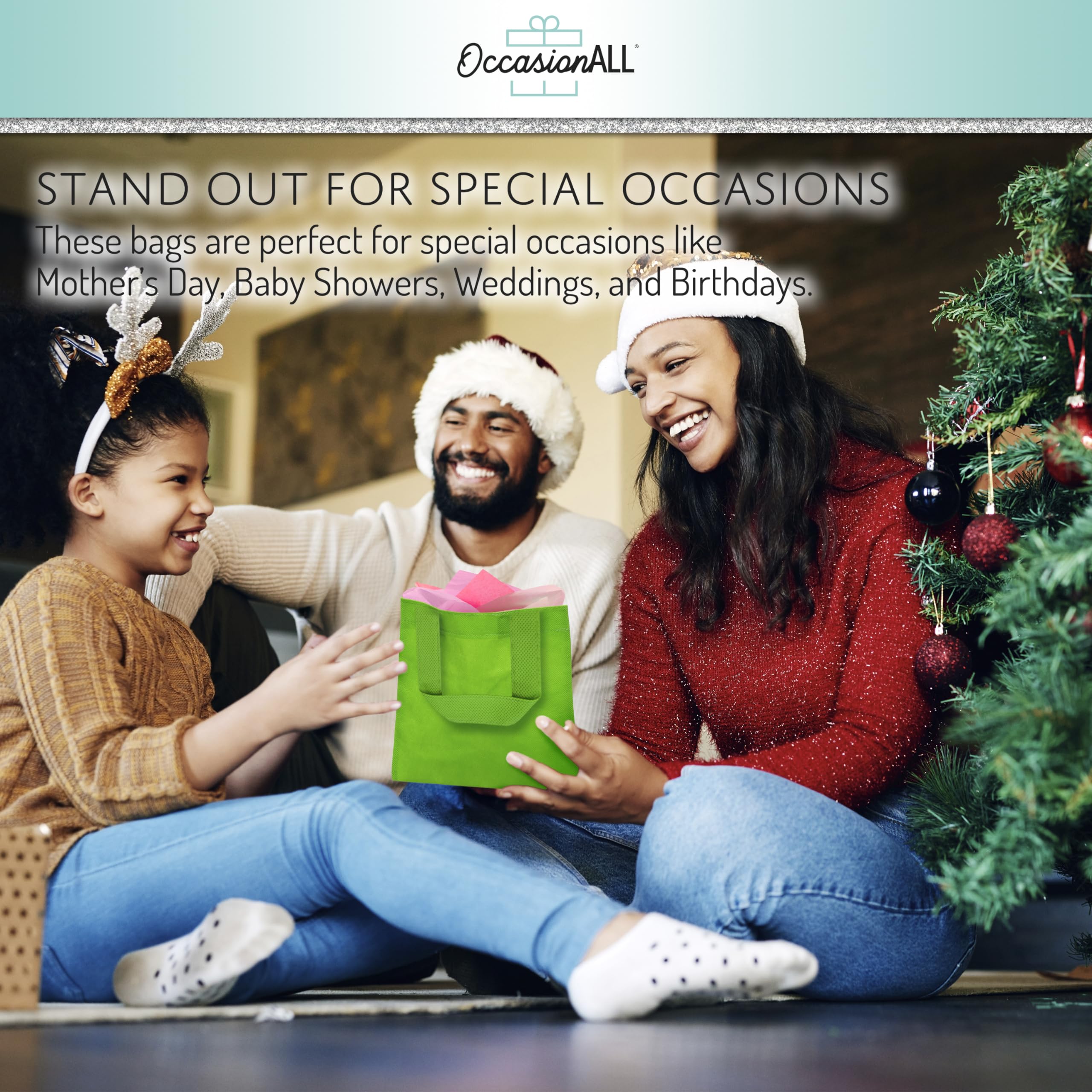 OccasionALL Small Reusable Gift Bags with Handles - 12 Pack (6x6 Inches) - Eco-Friendly Party Favors, Grocery Shopping, Birthday Treats & Goodie Bags - Perfect for Kids Birthdays, Christmas Wrapping & Bulk Gift Giving