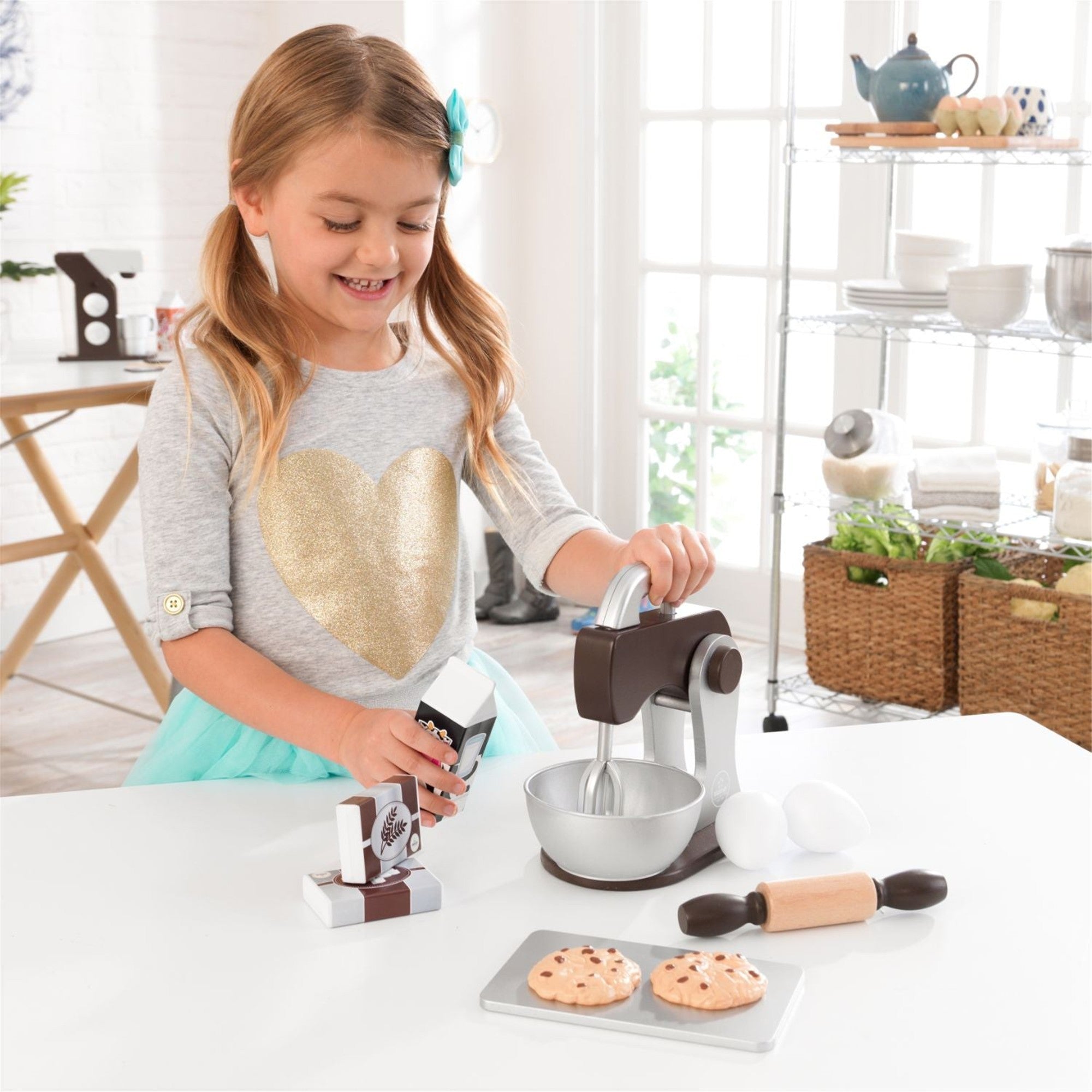 KidKraft Wooden Baking Set for Kids - Pretend Play Espresso Maker & Accessories - Perfect for Imaginative Play, Role Play & Early Learning - Ideal for Play Kitchen, Daycare & Preschool Activities