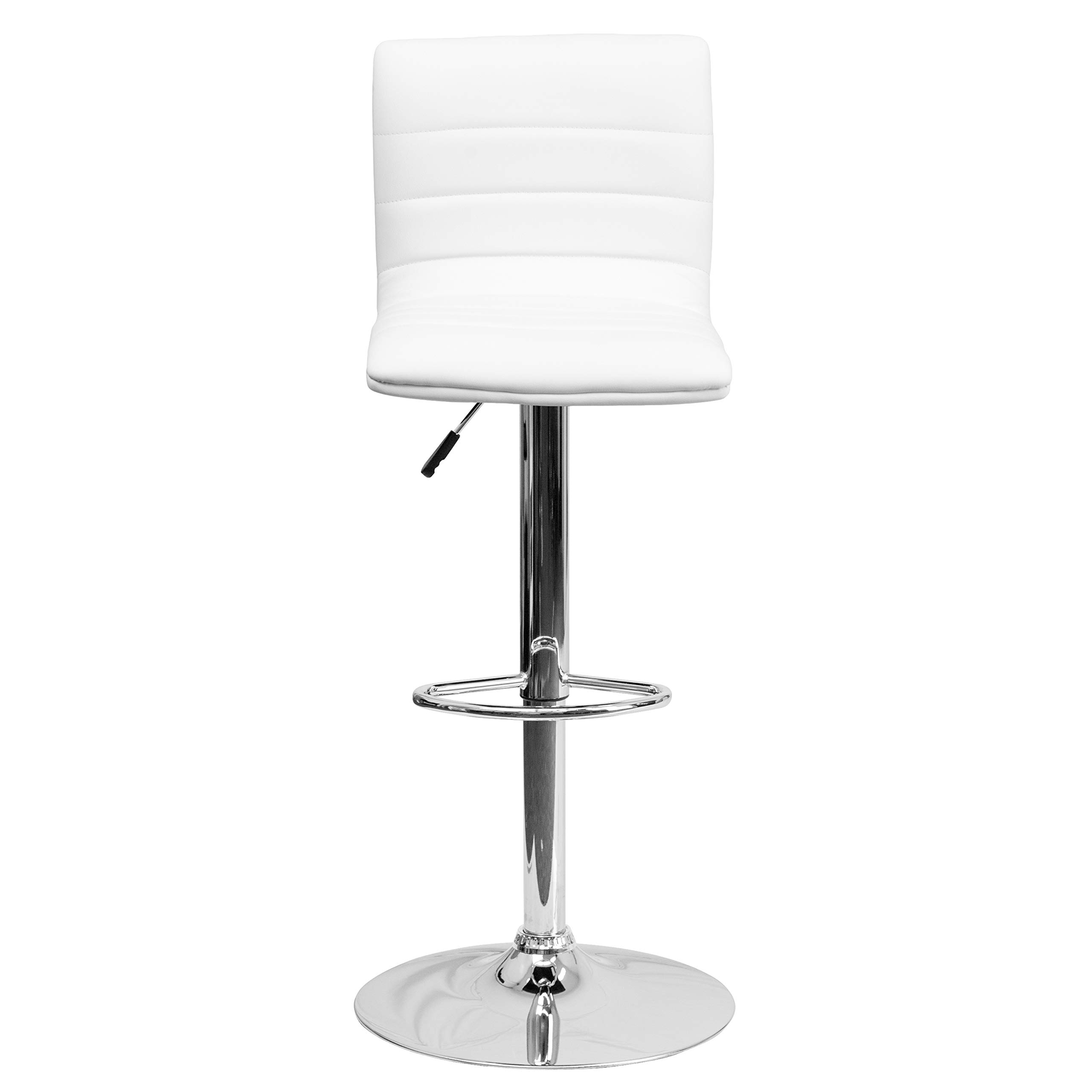 2 Pack White Vinyl Adjustable Height Bar Stools with Horizontal Stitch Back - Perfect for Kitchen Island, Breakfast Nook & Home Bar Counter Seating