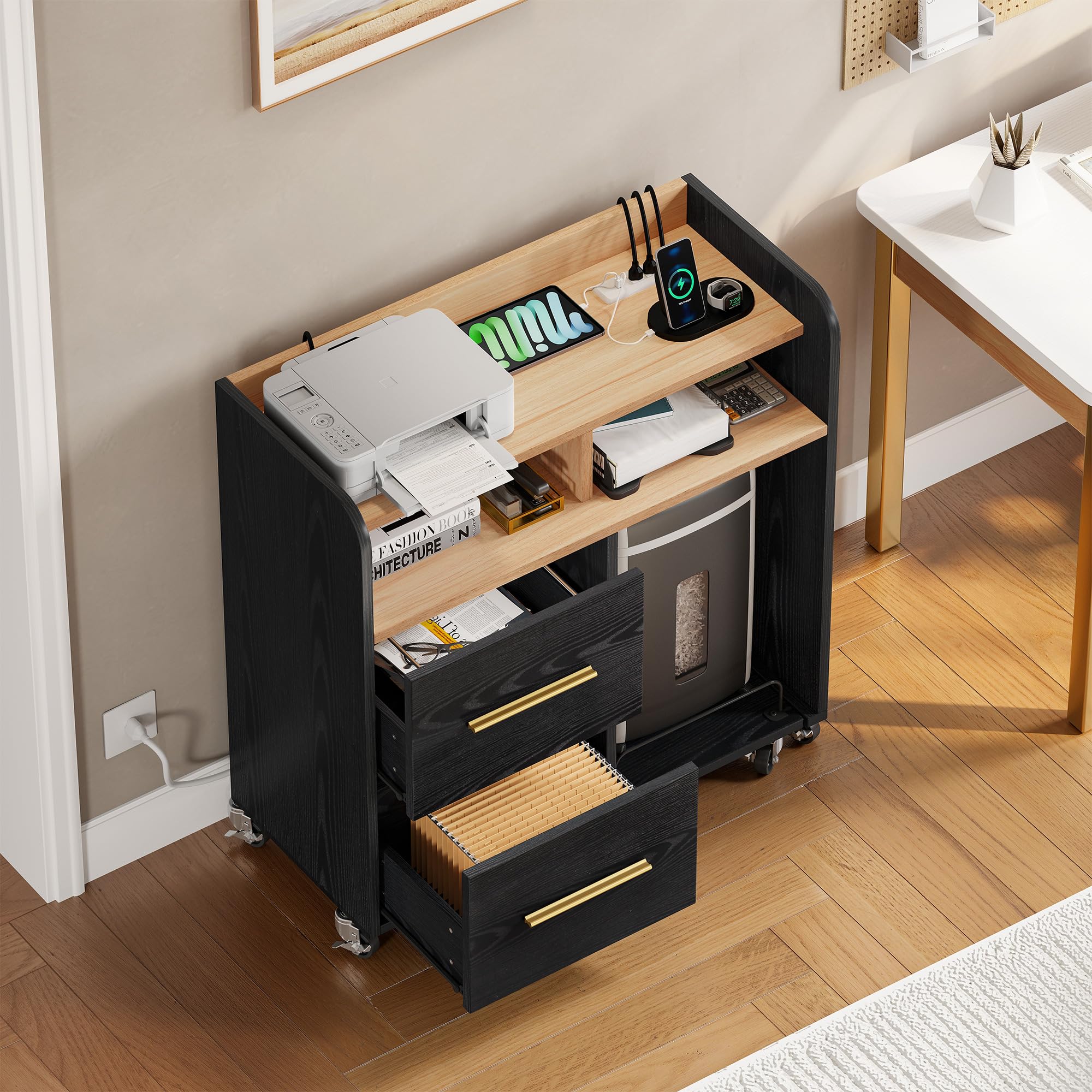 YITAHOME File Cabinet with USB Charging Station, Home Office Printer Stand Cart - Organize A4, Letter & Legal Size Files - Black Office Furniture for Workspace & Small Business Storage