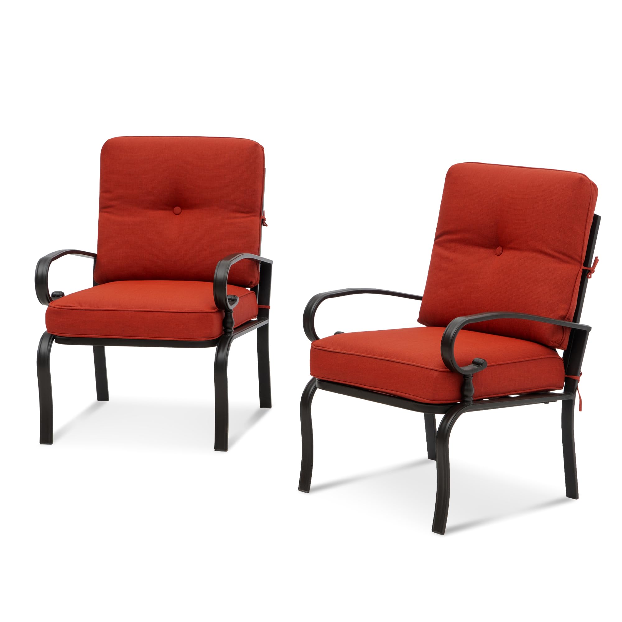 2 Pcs Outdoor Patio Dining Chairs Bistro Set - Wrought Iron All-Weather Garden Seating with Red Cushions - Perfect for Backyard, Balcony, and Cafe Outdoor Dining
