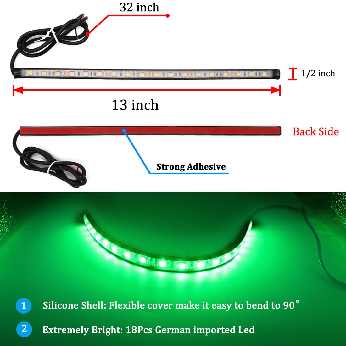 Green LED Boat Lights for Night Fishing & Deck - Marine Strip & Flood Lights