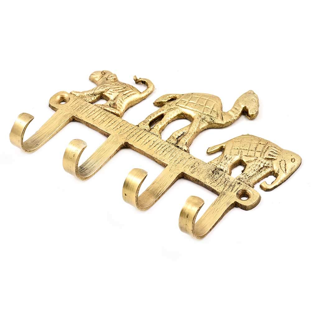 Vintage Indian Brass Wall Hooks - 6 Piece Set with Camel & Elephant Designs - Gold Decorative Coat Hooks for Bathroom, Bedroom & Entryway - Perfect for Hanging Coats, Keys, Backpacks & Home Essentials - Durable Wall Mounted Organizer for Kids Room Decor