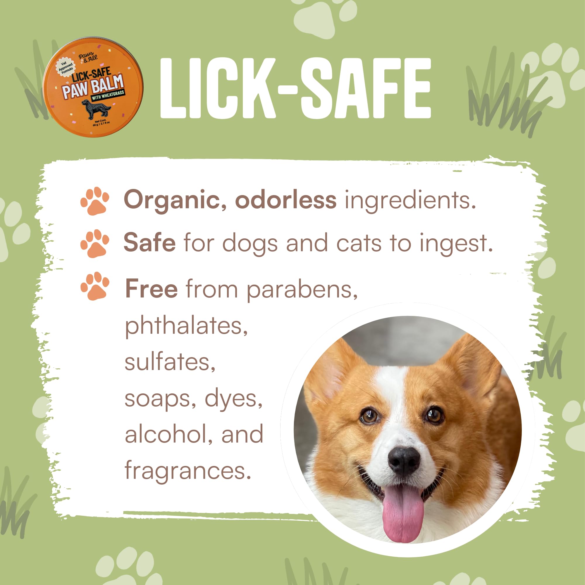 Organic Dog Paw Balm for Dry & Cracked Paws - 2.1oz Lick-Safe Nose & Paw Protector with Wheatgrass | Healing Moisturizer for Dogs & Cats | Perfect for Winter Protection & Outdoor Adventures