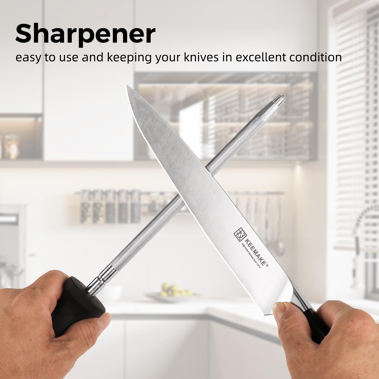 KEEMAKE 15-Piece Knife Block Set - Premium Kitchen Knives with Chef Knife, Utility Knives, Kitchen Shears & Honing Steel - Perfect for Home Cooking, Professional Chefs & Food Prep Gifts
