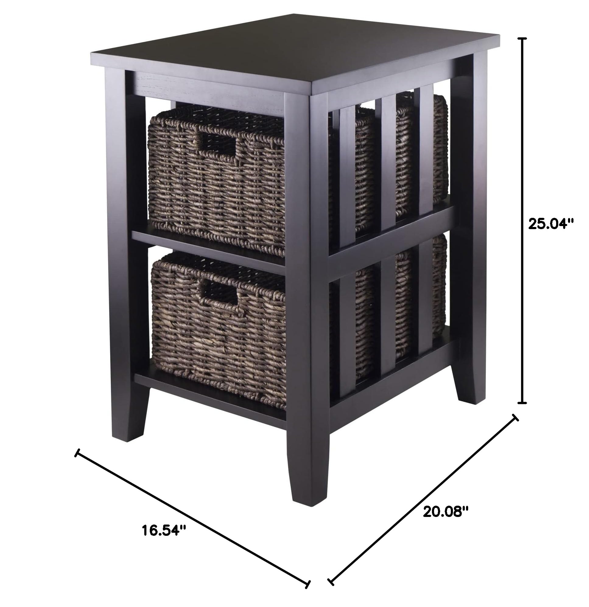 Morris Accent Table with 2 Foldable Chocolate Corn Husk Baskets - Espresso Finish - Perfect for Living Room Decor, Coffee Table Storage & Farmhouse Style Home