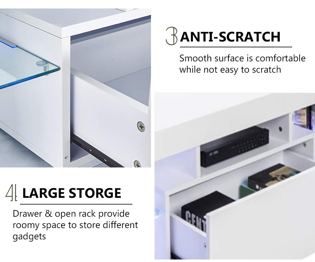Modern Simple TV Stand with LED Lights, Entertainment Center Console Table for Living Room - Holds Up to 51