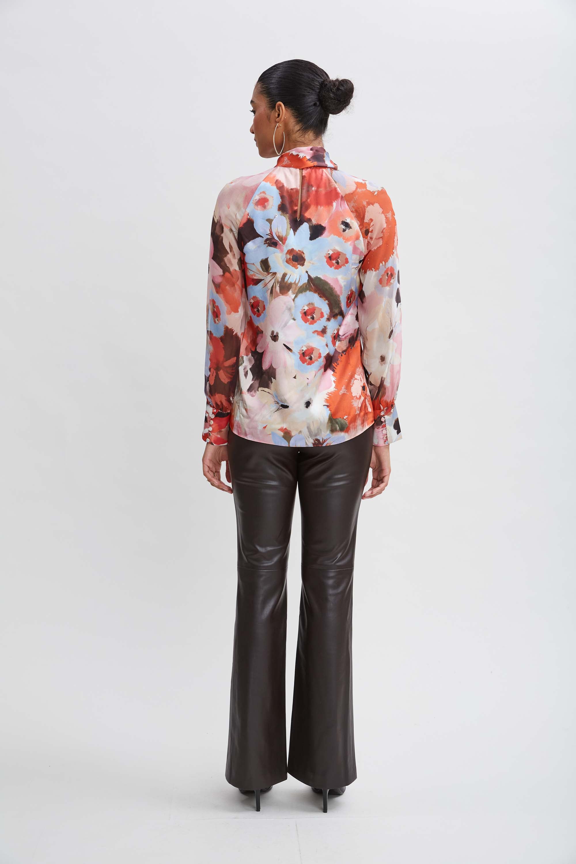 Silk Satin Wintergarden Chiffon Sleeve Blouse for Women - Elegant Long Sleeve Shirt for Office, Party & Special Occasions
