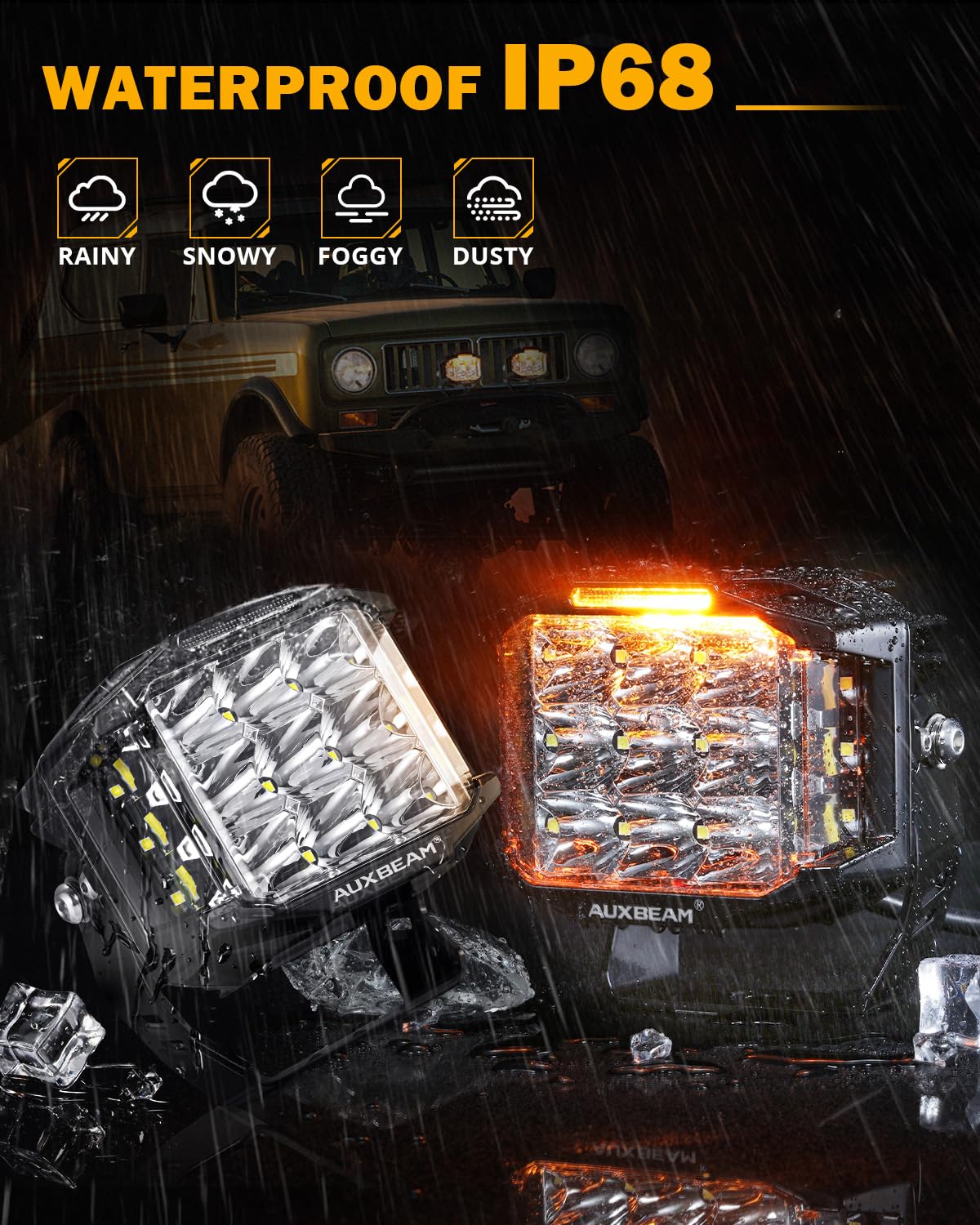 Auxbeam 5 Inch 168W LED Pod Lights - Super Bright Spot Flood Combo Offroad Driving Lights with Side Shooter & Amber DRL | V-MAX Series with Yellow Cover for Trucks, Jeeps, SUVs, ATVs | Perfect for Off-Roading, Night Driving & Work Lighting