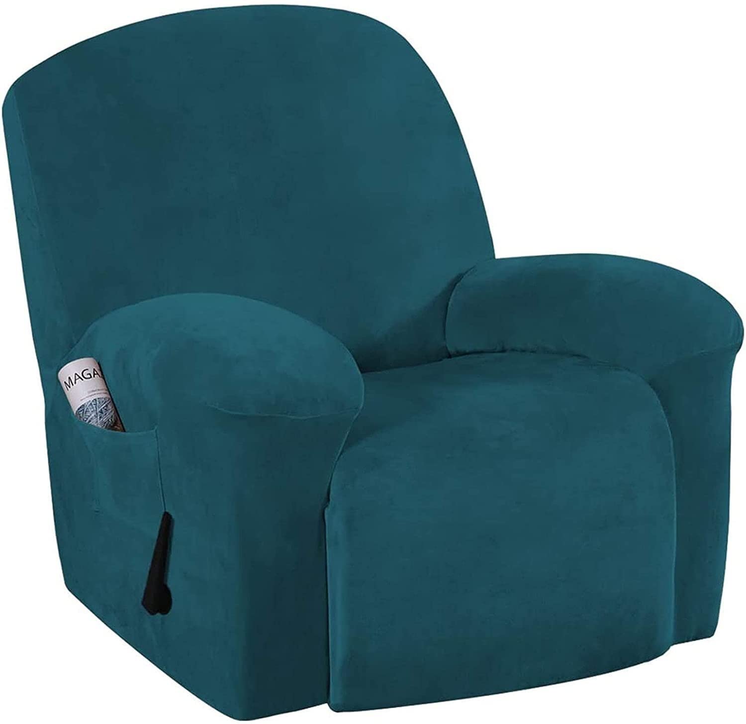 YXZN 4-Piece Stretch Velvet Recliner Chair Covers - Washable Slipcovers with Pockets for Leather Reclining Sofas & Couches (Deep Teal) | Perfect for Living Room, Home Theater & Office Furniture Protection