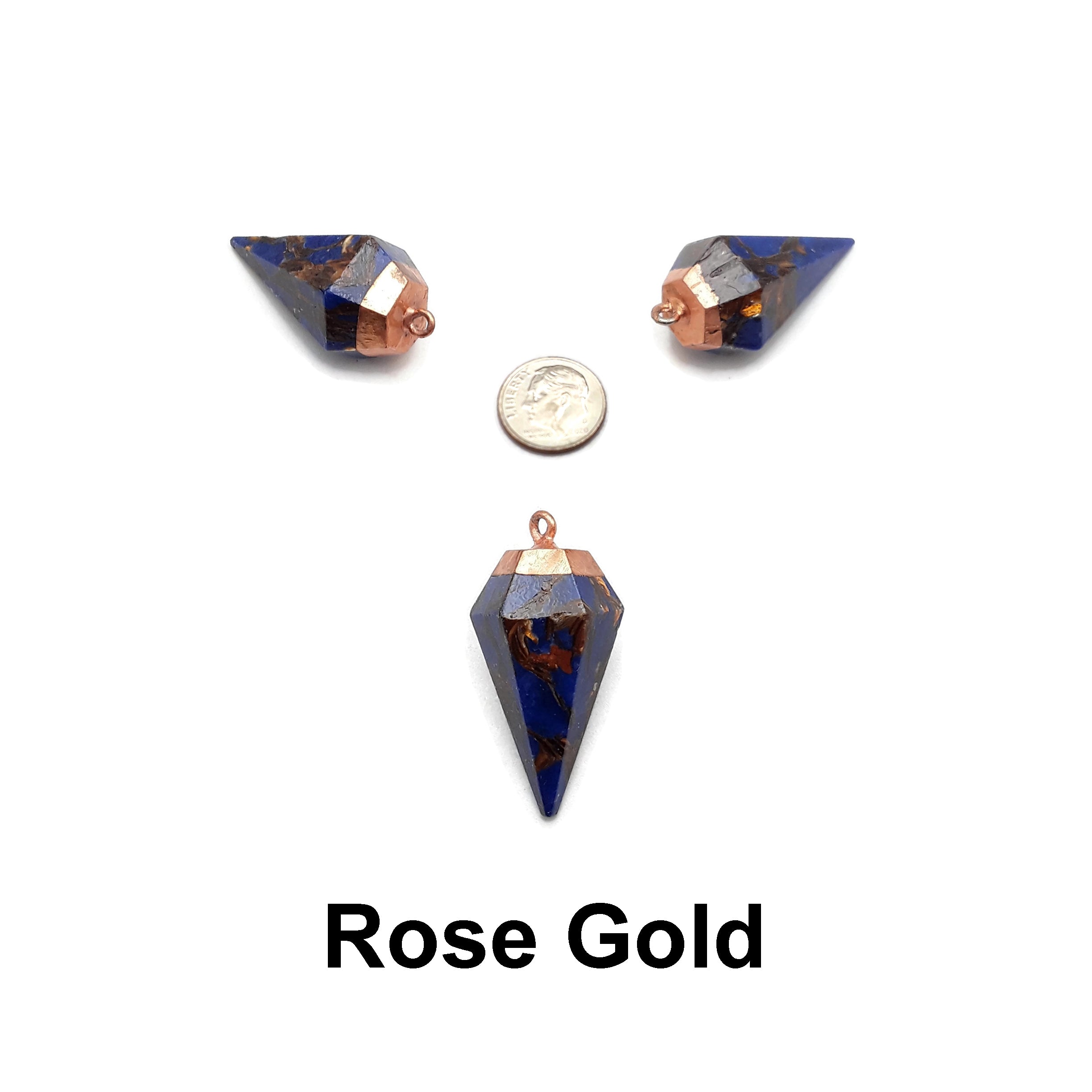Bronzite Lapis Silver/Gold/Rose Gold Plated Top Pendulum 20x40mm - Healing Crystal for Meditation, Energy Balancing & Spiritual Jewelry