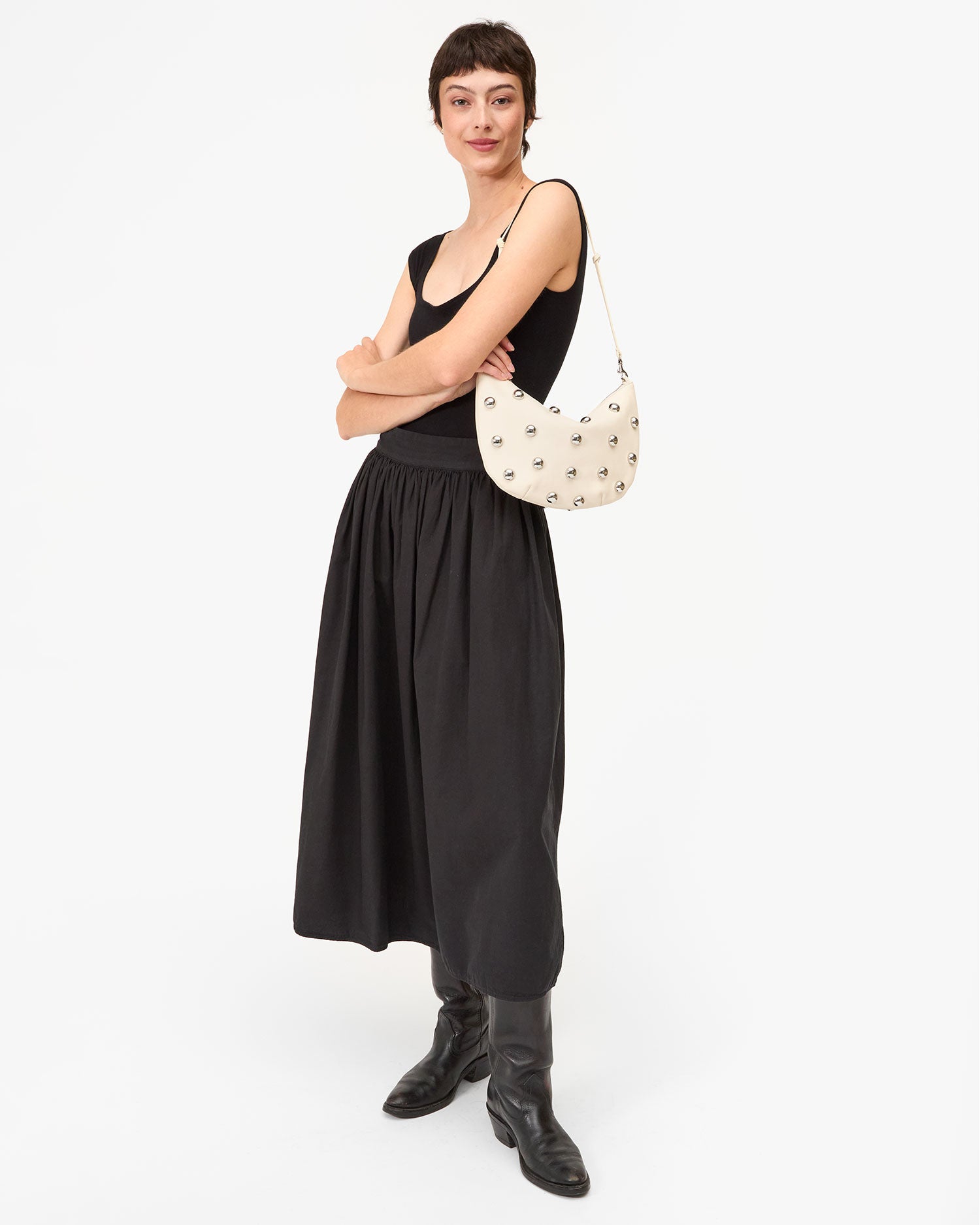 Lune Cream Lisse W Studs - Stylish Women's Handbag with Studded Design for Casual Outings, Work & Evening Events