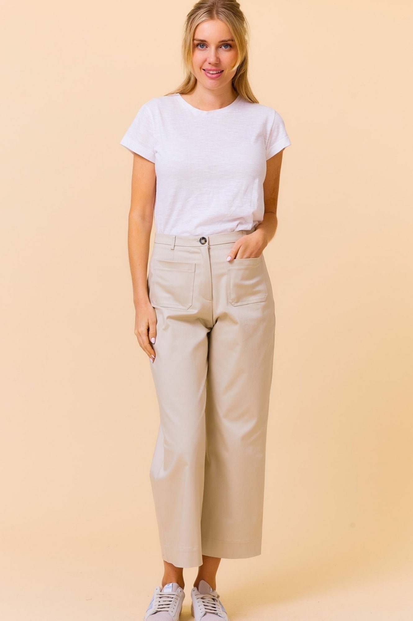 Kendal Stretch Cotton Sateen Women's Pants - Comfortable Taupe Trousers for Work, Office & Casual Wear