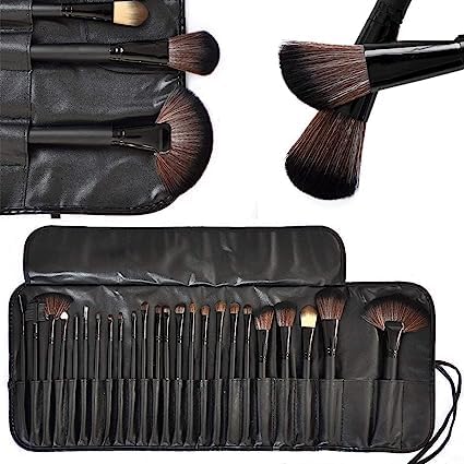 Premium 24-Piece Soft Bristle Makeup Brush Set with Travel PU Leather Pouch - Professional Cosmetic Brushes for Women & Girls | Perfect for Everyday Makeup, Contouring, and On-The-Go Beauty