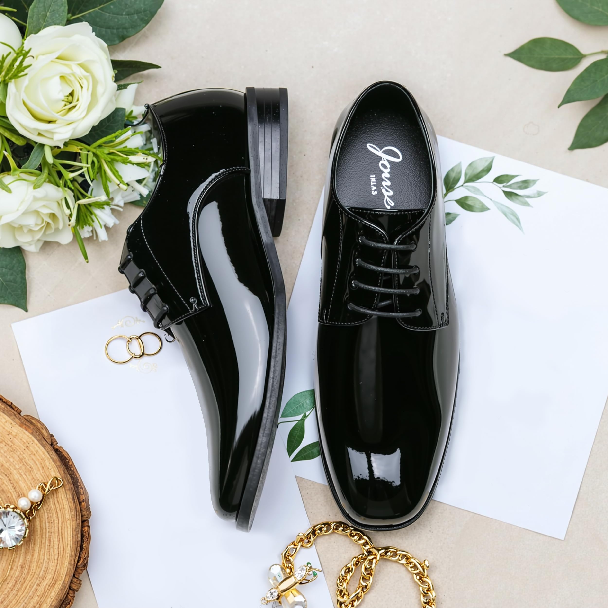 Jousen Men's Formal Business Oxford Dress Shoes - Classic Tuxedo Shoes for Weddings & Office Wear - Comfortable Leather Dress Shoes for Men