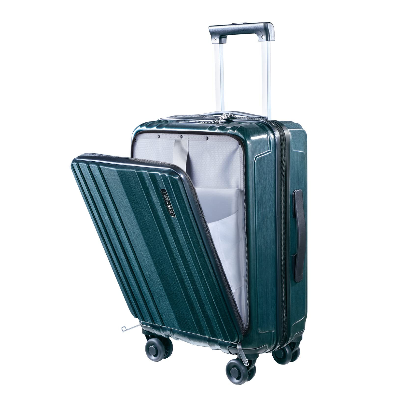 TydeCkare 21 Inch Carry On Luggage with Front Laptop Pocket - Lightweight ABS+PC Hardshell Suitcase with TSA Lock, Aluminum Alloy Trolley & 4 Silent Spinner Wheels (Dark Green) - Perfect for Business Travel, Weekend Getaways & Airplane Cabin Use