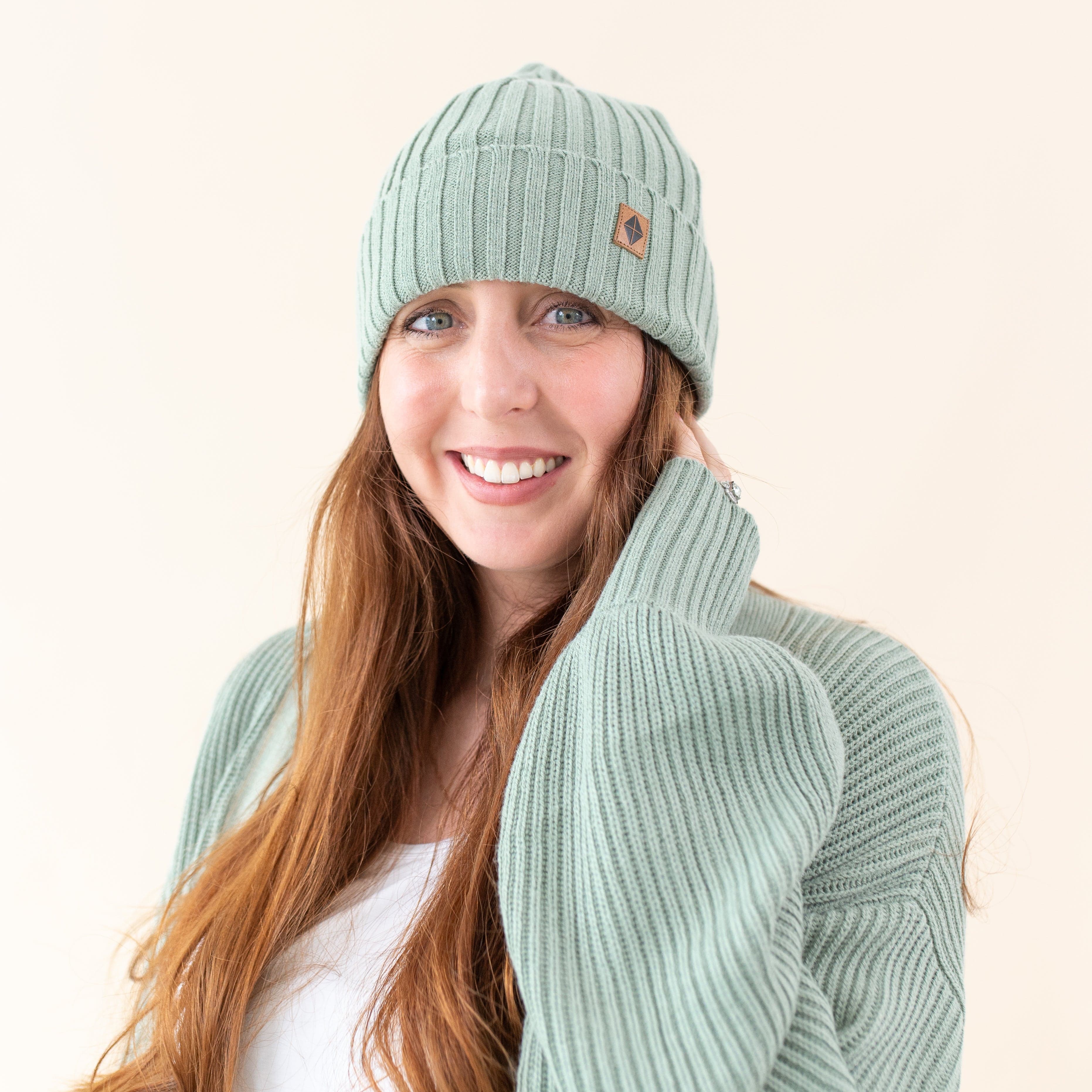 Chunky Knit Ribbed Beanie for Men & Women - Soft Winter Hat in Thyme Green - Perfect for Cold Weather, Outdoor Activities & Fashion Accessories