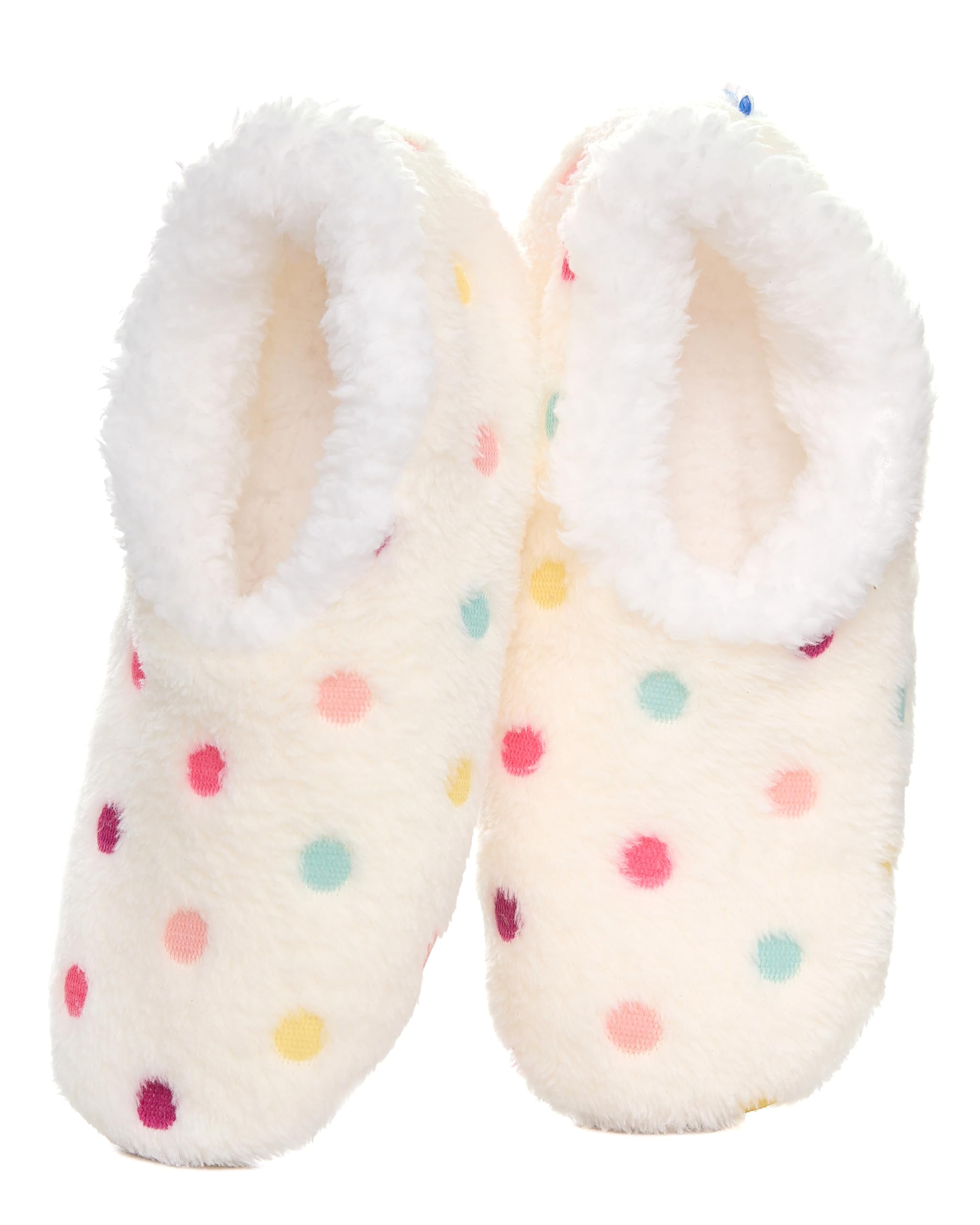 **Snoozies Women's Cozy Sherpa Slipper Socks - Soft Fuzzy House Slippers with Colorful Dots | Warm Indoor/Outdoor Winter Slippers for Relaxing at Home, Lounging & Gift Giving**