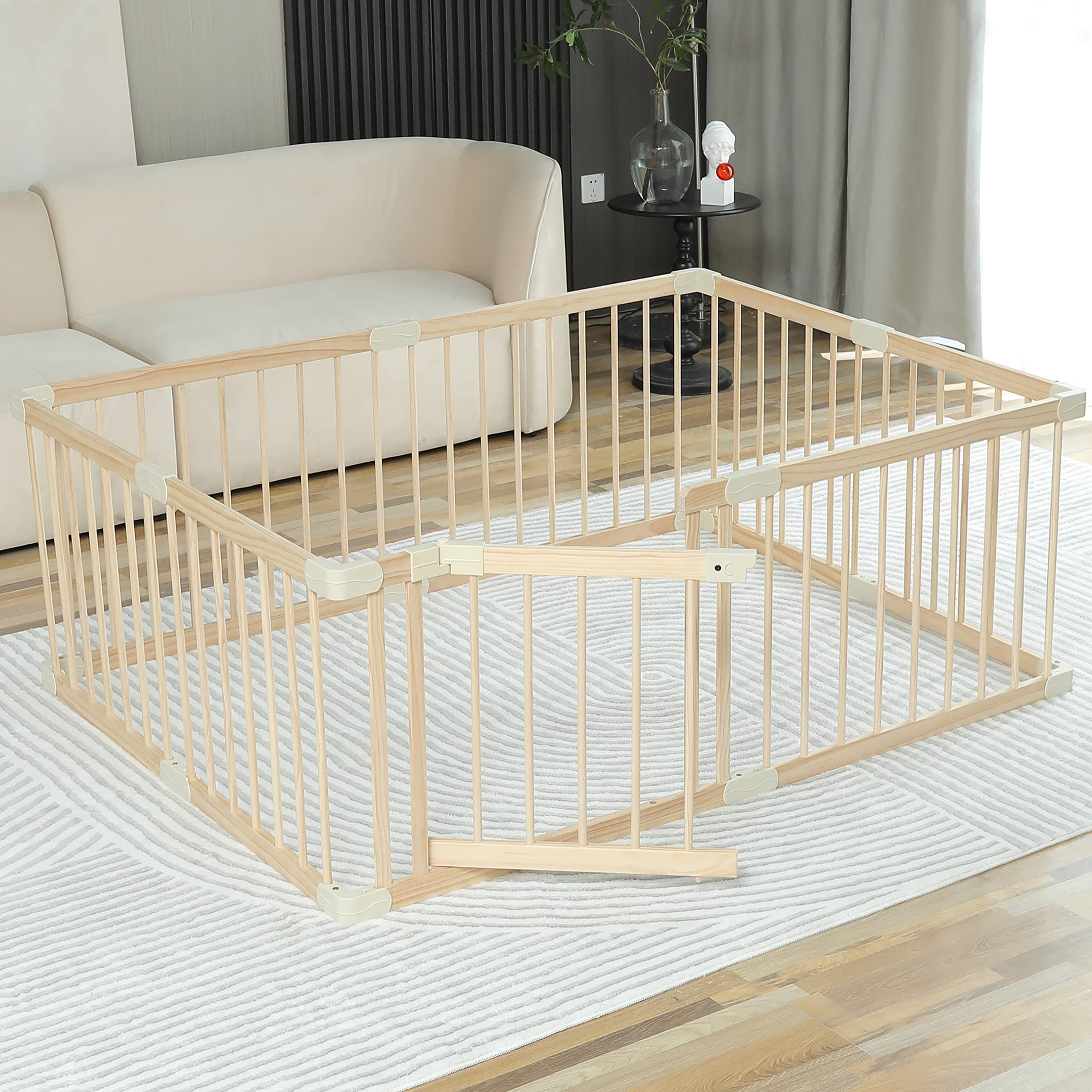 Conababy Large Wooden Baby Playpen - 120x160x61cm Safe Play Yard for Toddlers & Kids | Indoor Play Fence Gate for Daycare, Gym Area & Home Use