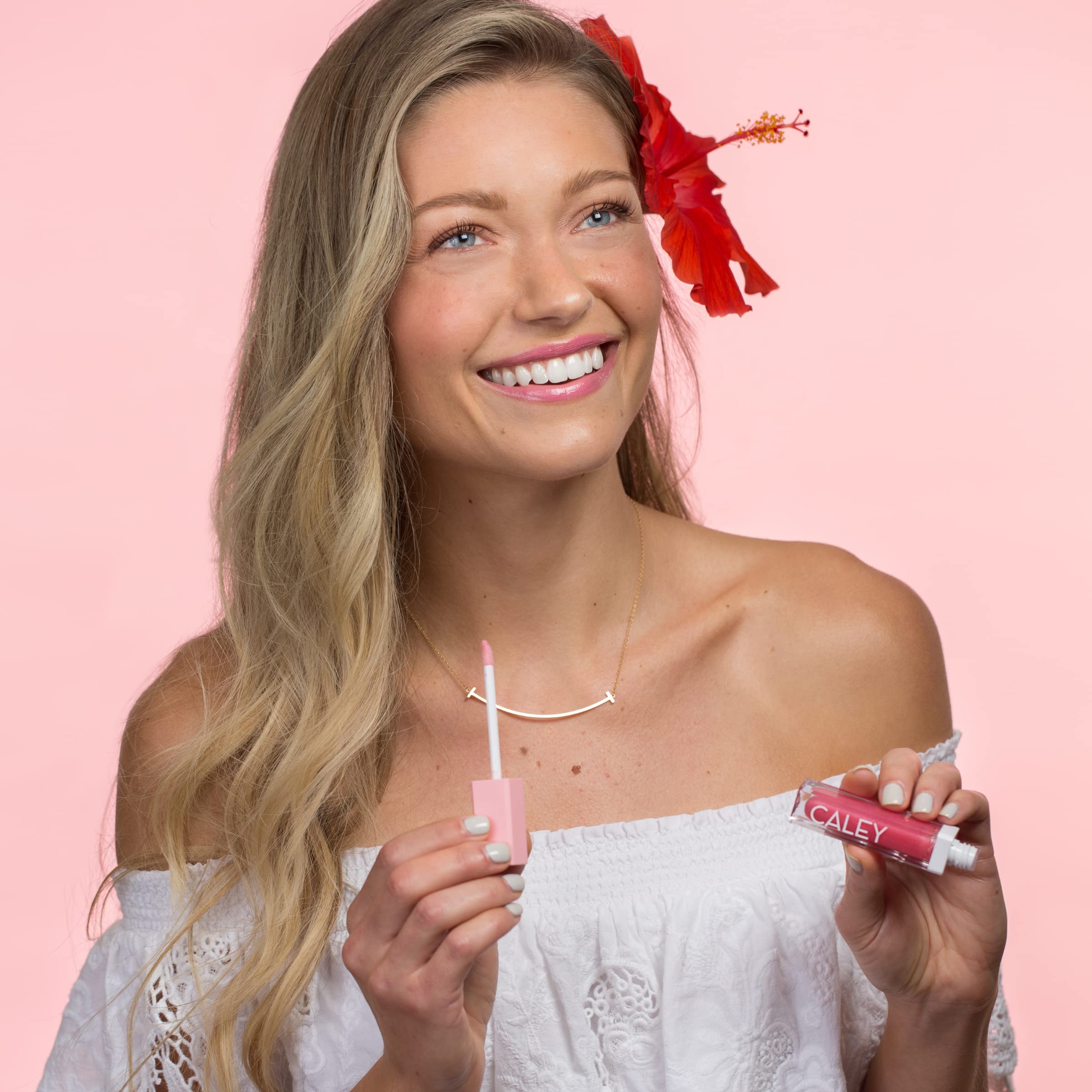 Caley Cosmetics Probiotic Lip Oil Gloss - Hydrating & Nourishing Lip Treatment with Natural Oils, Island Blossom Scent | Perfect for Daily Moisture & Nighttime Lip Care