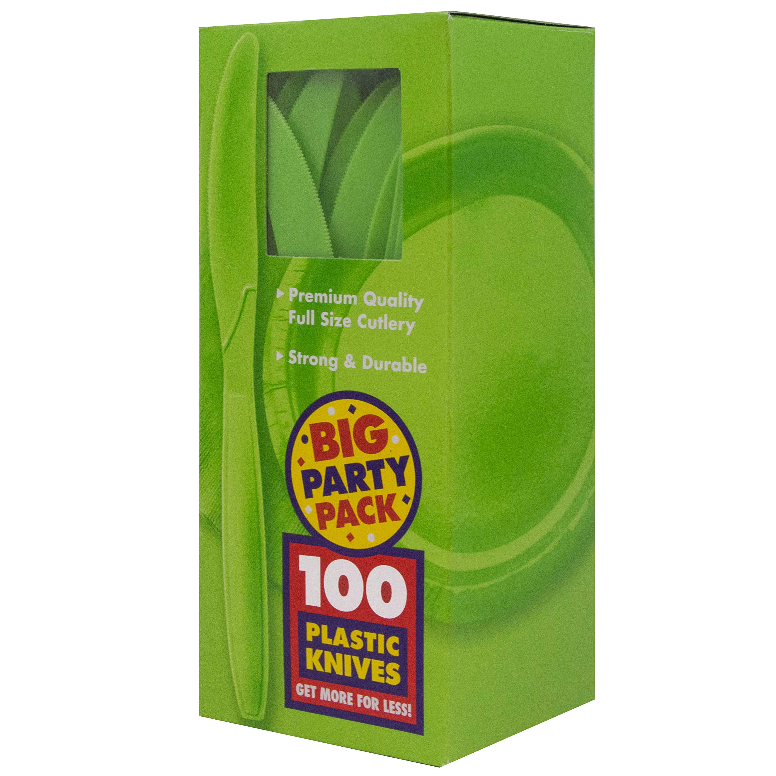 Premium Plastic Knives - Lime Green Disposable Cutlery (100-Pack) | Durable & Eco-Friendly Party Supplies for BBQs, Picnics, Birthdays & Events
