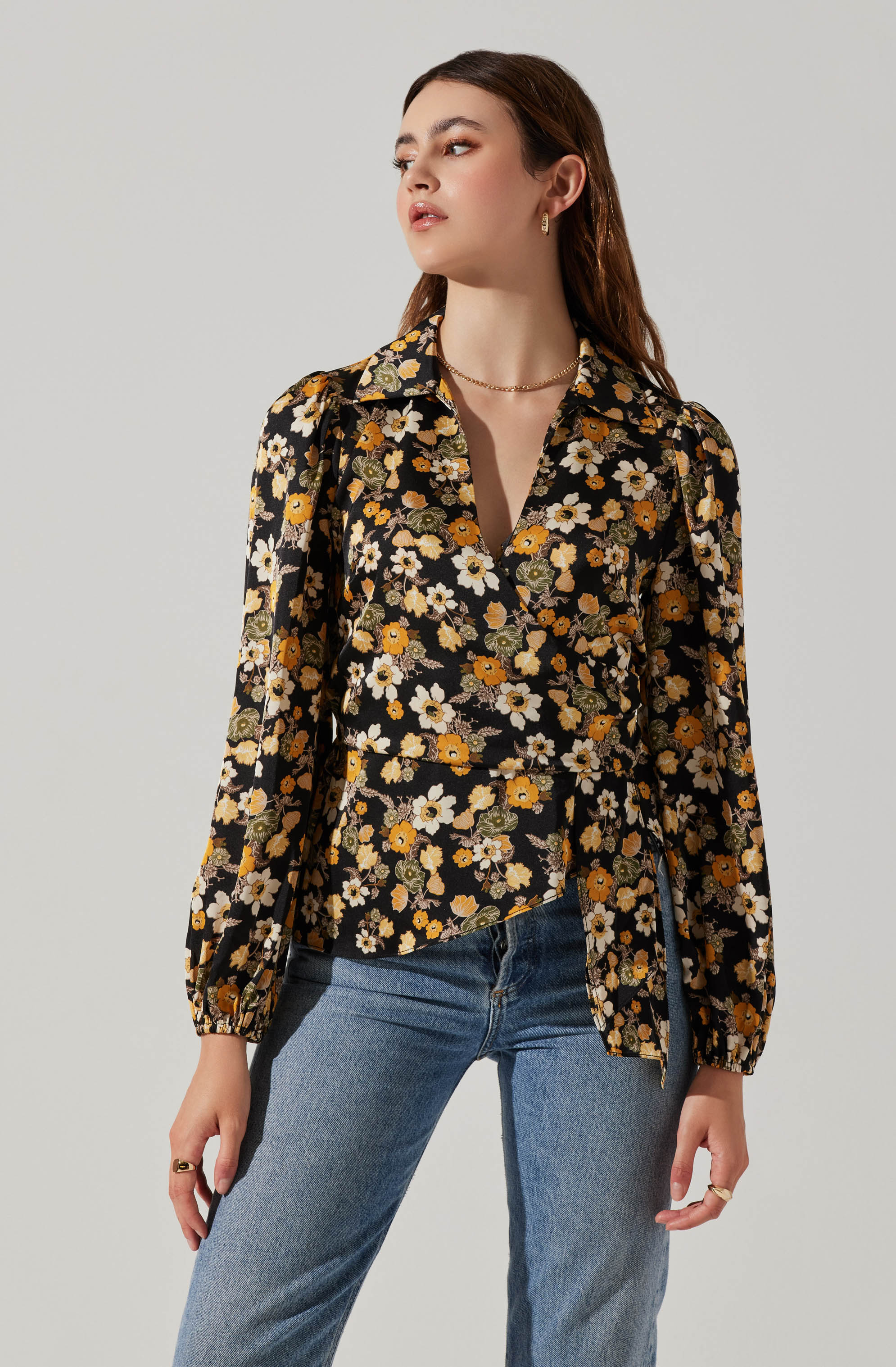 Asymmetrical Collared Floral Wrap Blouse for Women - Stylish Summer Tops for Casual Outings & Date Nights