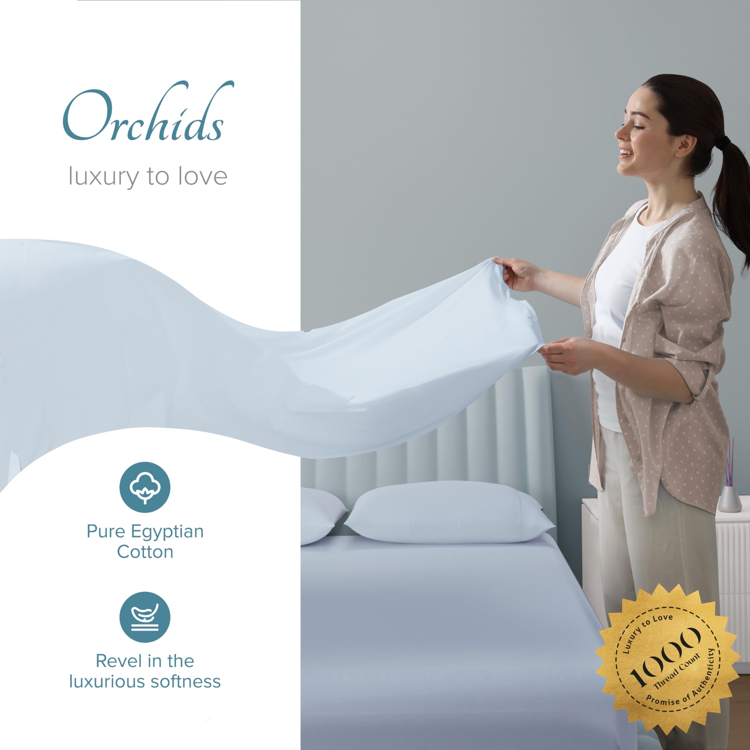 Luxury 1000 Thread Count Egyptian Cotton Sheets California King Size - 4 Piece Soft & Cooling Sateen Bed Sheet Set with Extra Long Staple, Fits Up to 18