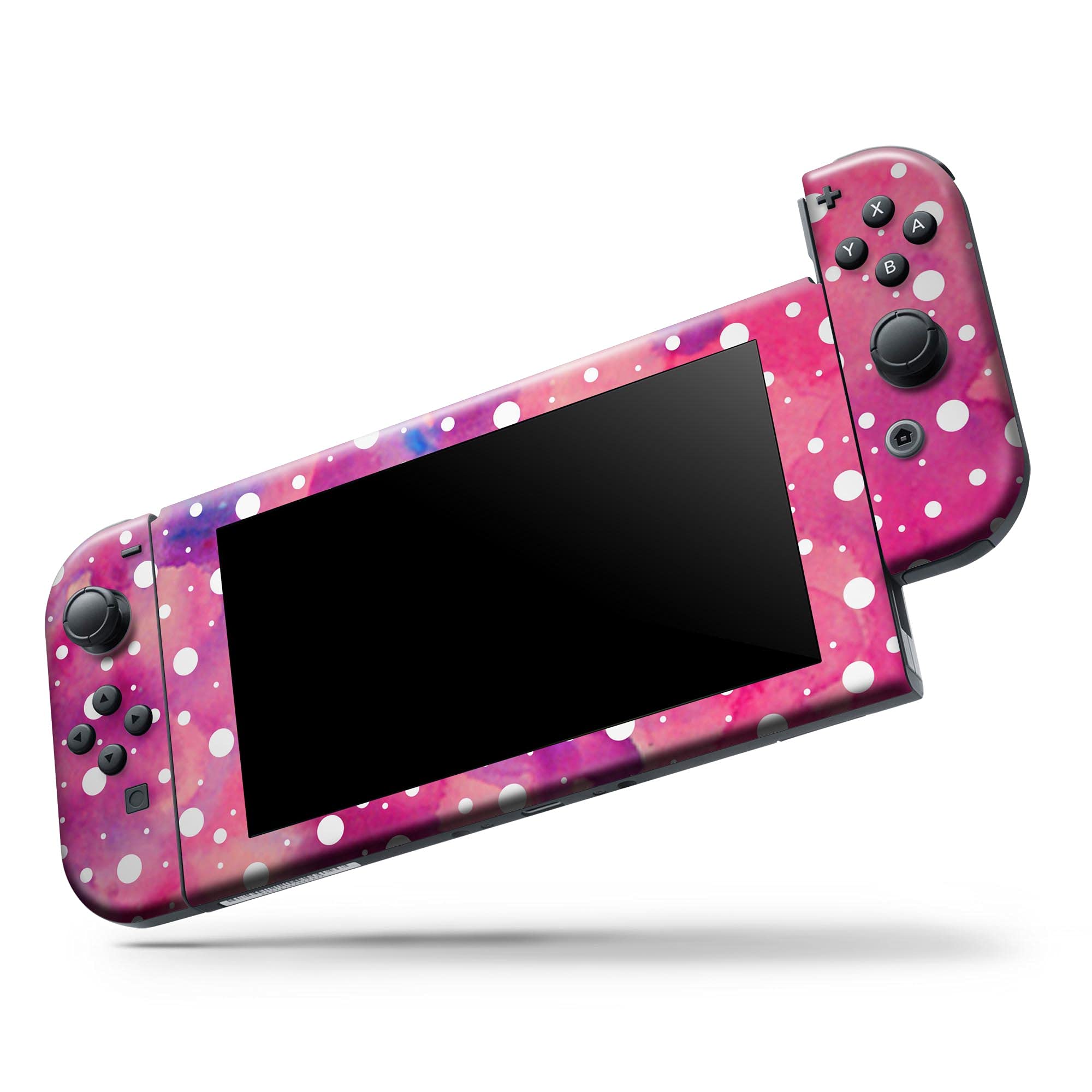 Nintendo Switch Lite Skin Decal - Scratch-Resistant Removable Vinyl Wrap Cover - White Polka Dots on Pink Watercolor - Protective Gaming Accessory for Travel & Home Use