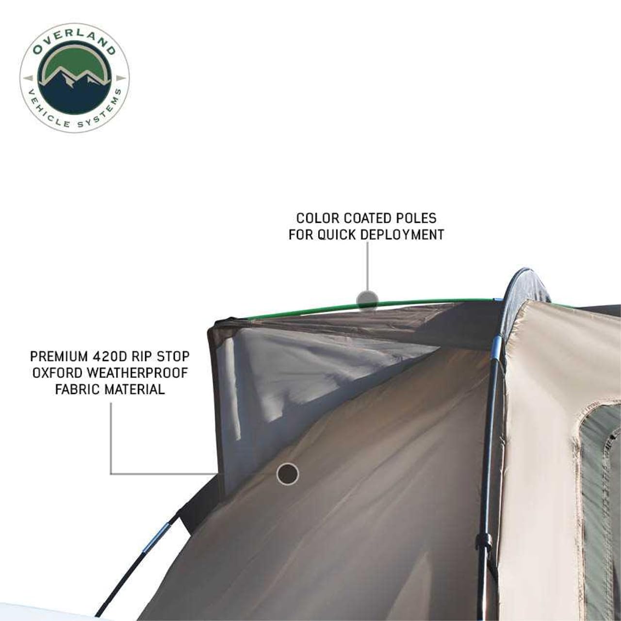 Overland Vehicle Systems LD TACT Truck Bed Tent - Waterproof Camping Tent for Pickup Trucks with Tan Body & Green Rainfly - Perfect for Outdoor Adventures, Camping Trips, and Off-Road Excursions