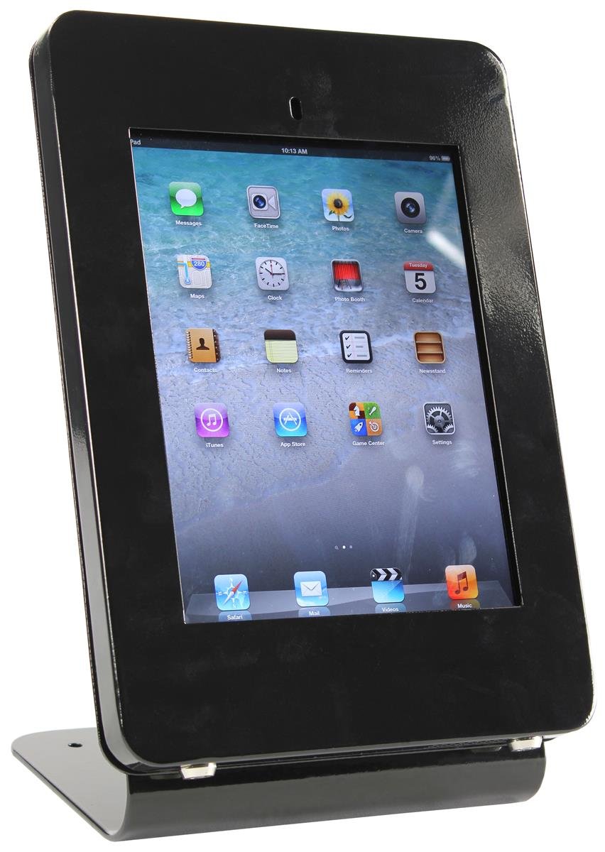 iPad Counter Stand for 2-4 iPads | Secure Locking Enclosure | Compatible with iPad Air | Black Steel/Aluminum Design | Perfect for Retail Stores & Restaurant Tablet Menus